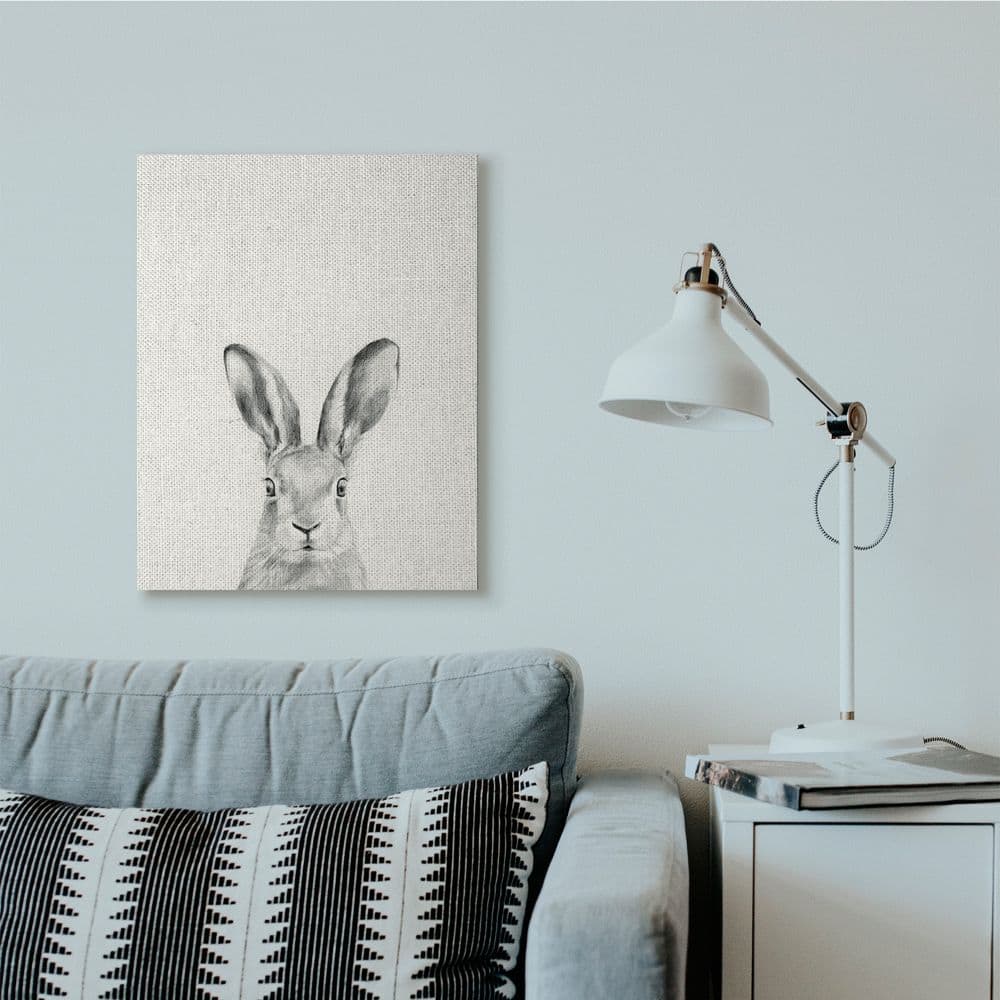 Stupell Industries Bunny Rabbit Portrait Grey Drawing Design Canvas Wall Art