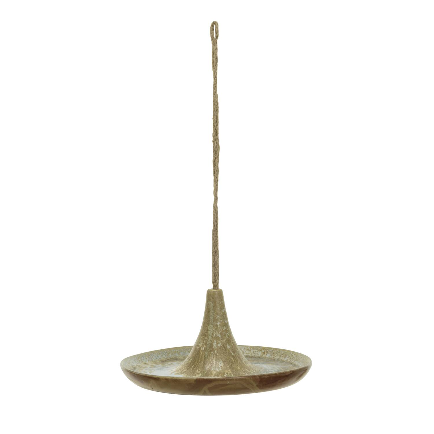 Hello Honey® 6.75" Tan Stoneware Bird Feeder with Jute Hanger