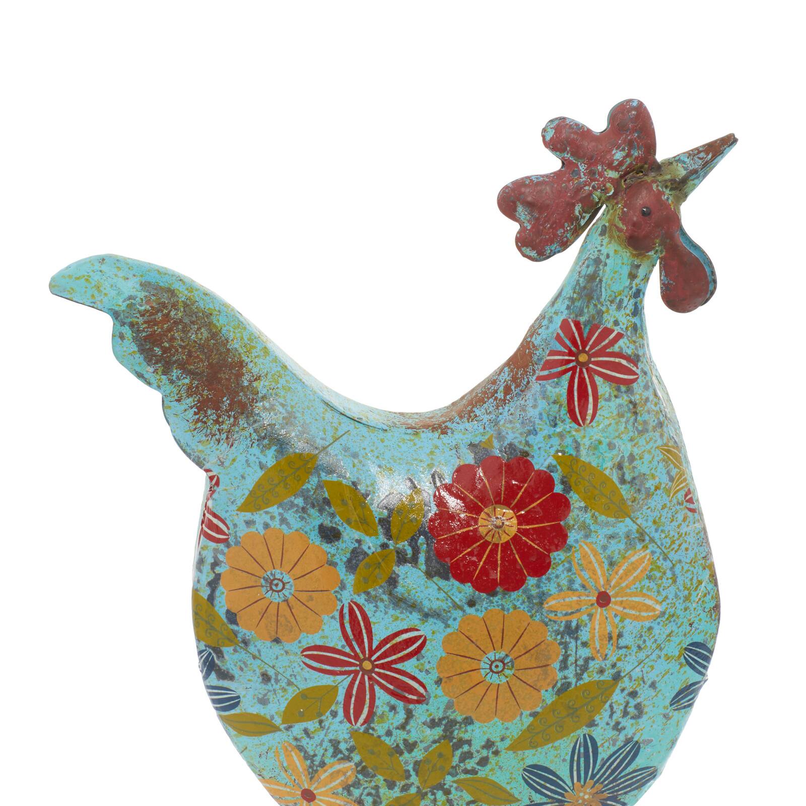 17" Iron Eclectic Rooster Garden Sculpture