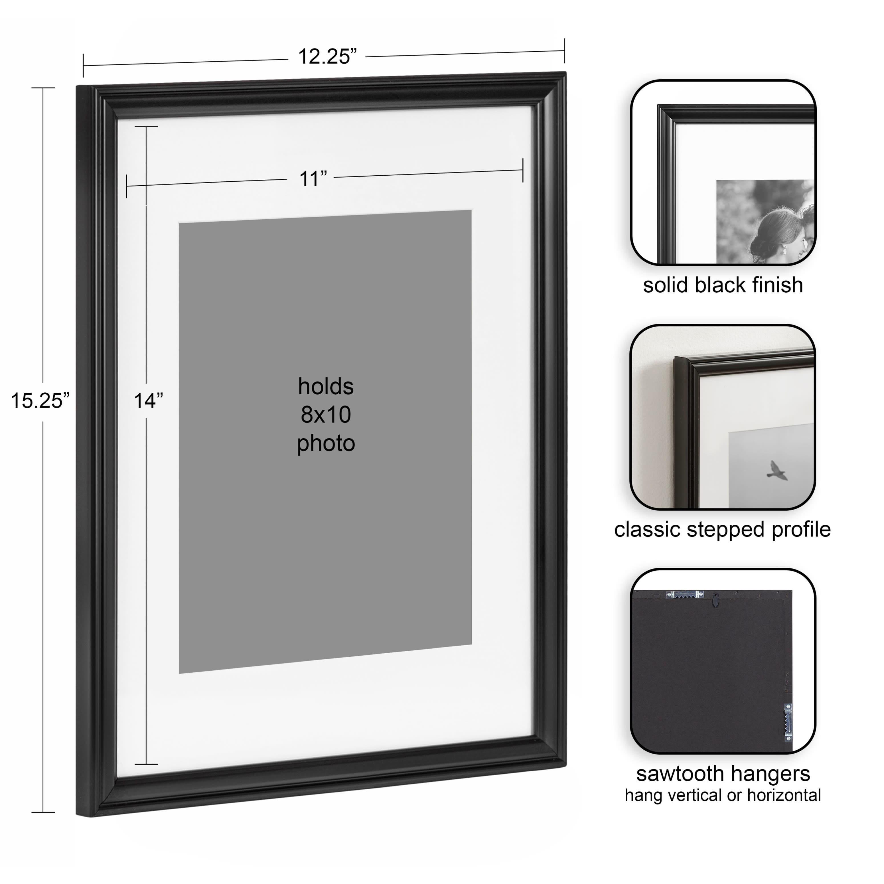 Kate and Laurel 11" x 14" Adlynn Photo Frame 8" x 10" with Mat