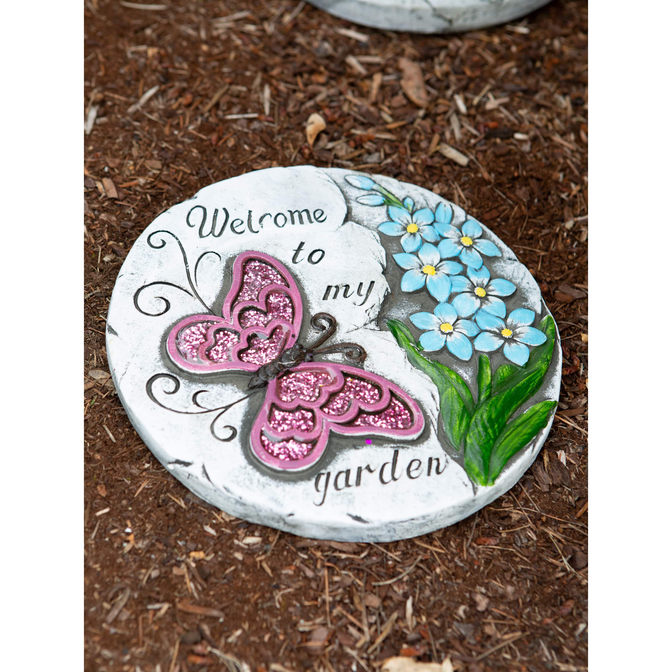 Pink Butterfly Garden Stepping Stone