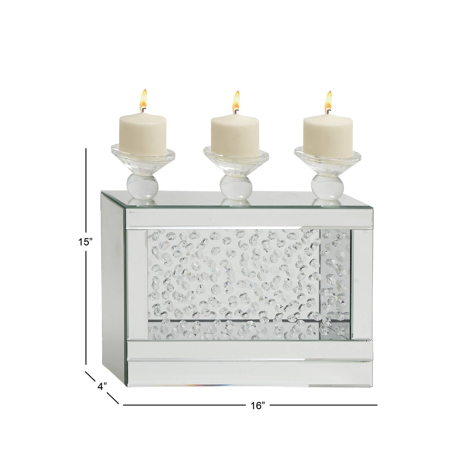 16" Silver Wood Glam Candlestick Holder