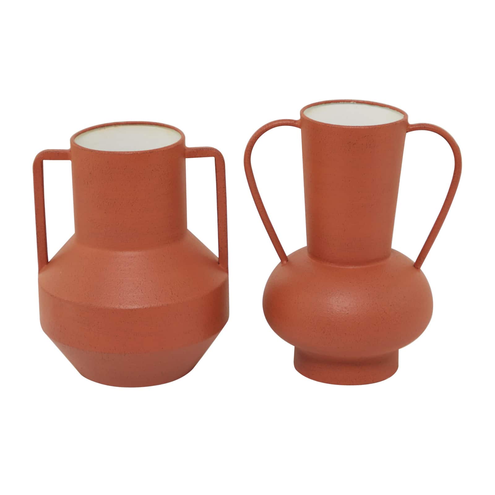 Orange Metal Vase with Handles Set of 2 11", 10"