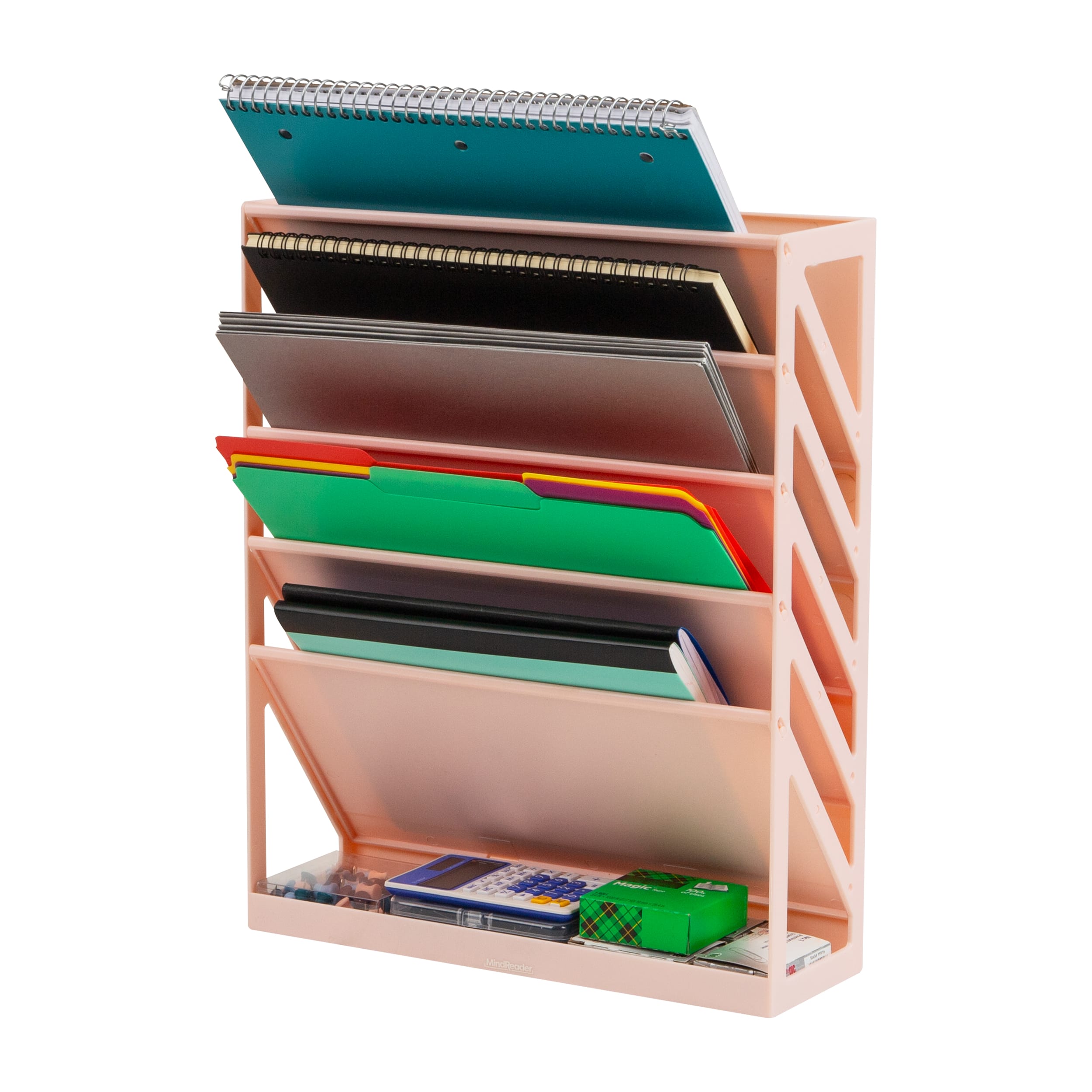 Mind Reader 5-Tier Vertical File Storage, Desktop Organizer, Wall Mount, Office, Plastic, Pink