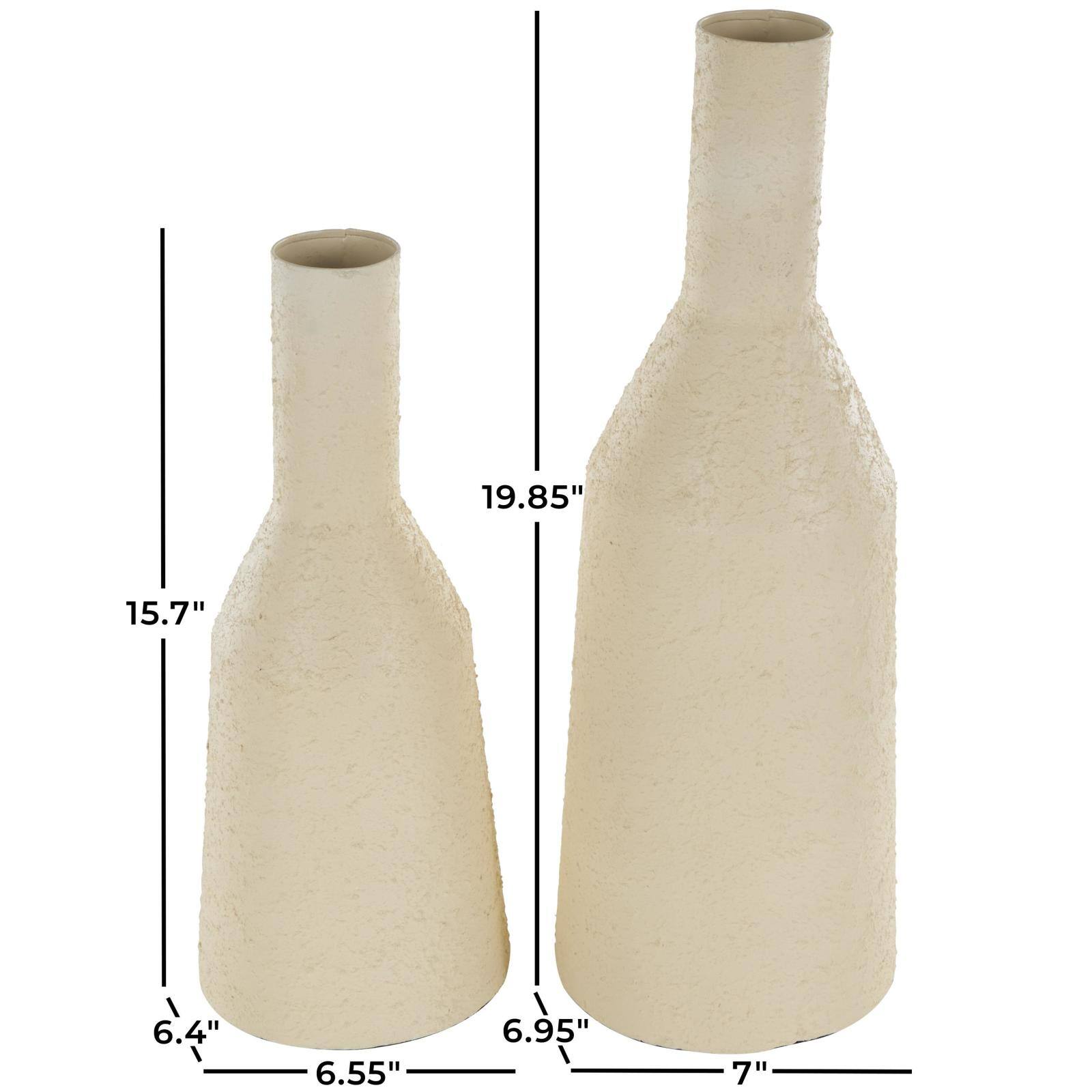 Cream Metal Fluted Distressed Textured Vase Set