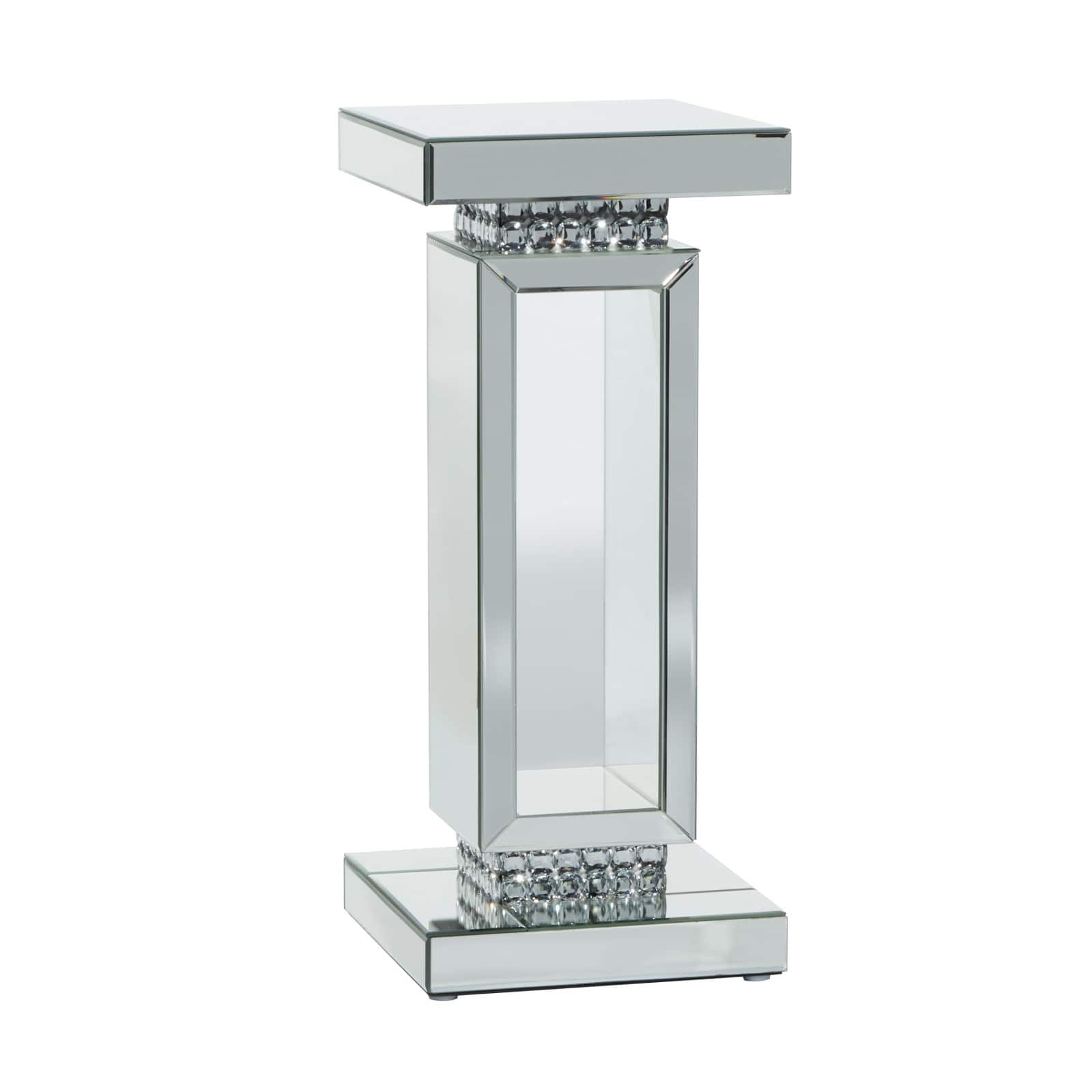 Silver MDF Wood Glam Pedestal Table, 12" x 12" x 28"