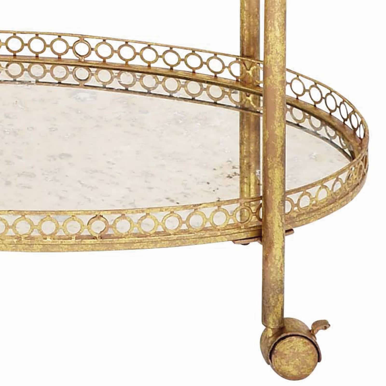 Gold Iron and Glass Traditional Bar Cart, 35" x 30" x 16"
