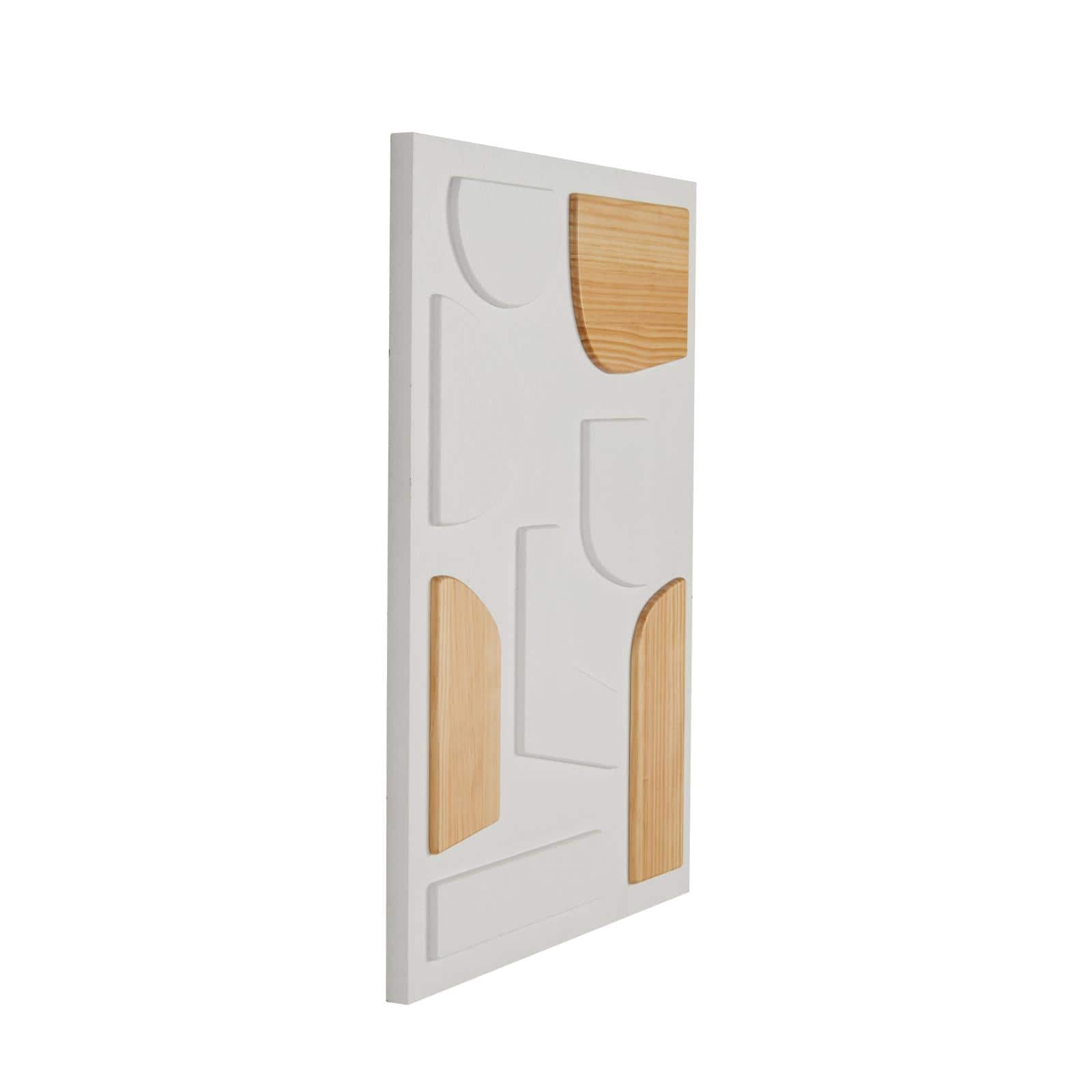 23.5" x 31.5" White Wood Geometric Dimensional Art Deco Shapes with Brown Accents Home Wall Décor