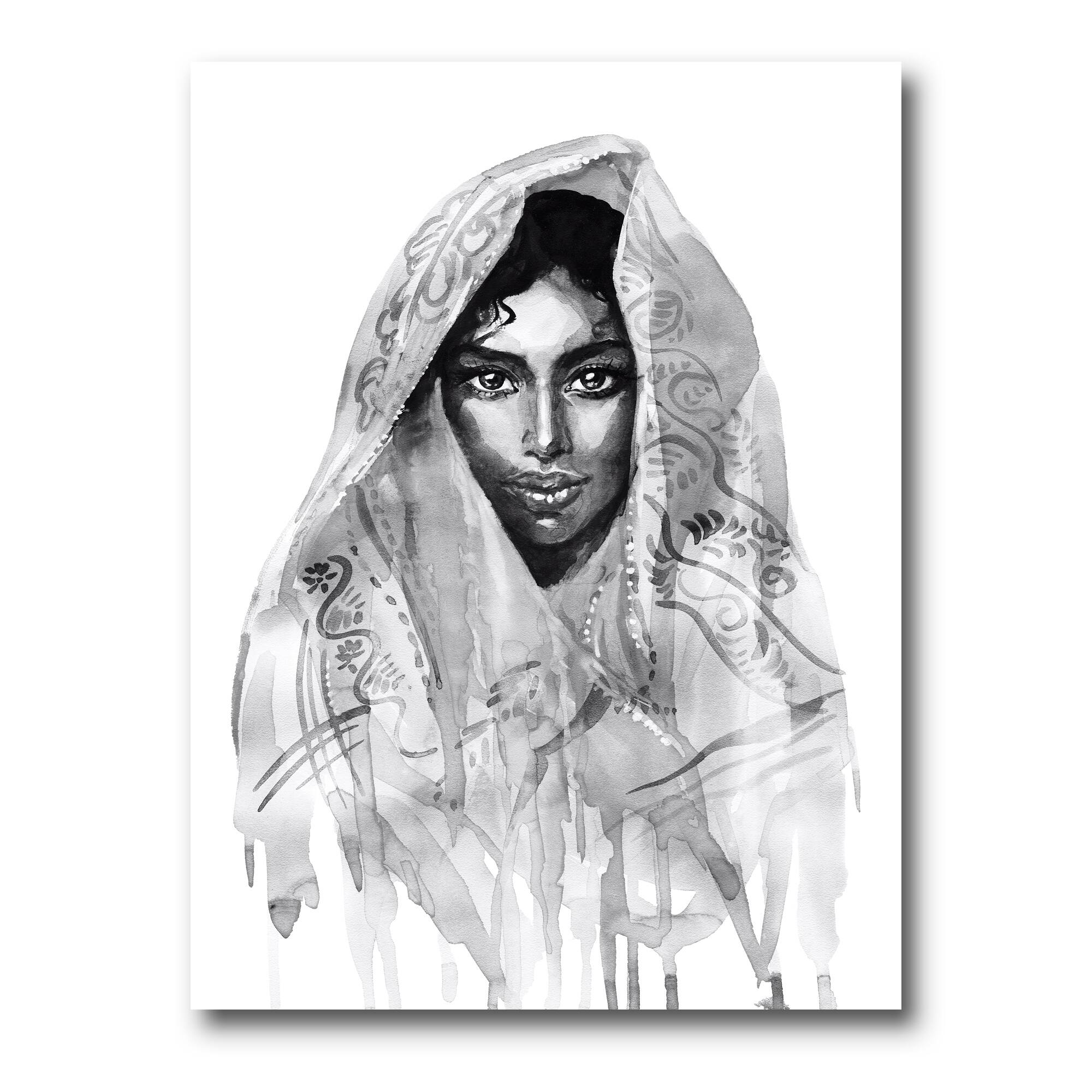 Designart - Monochrome Portrait of Young Indian Woman I - Modern Canvas Wall Art Print
