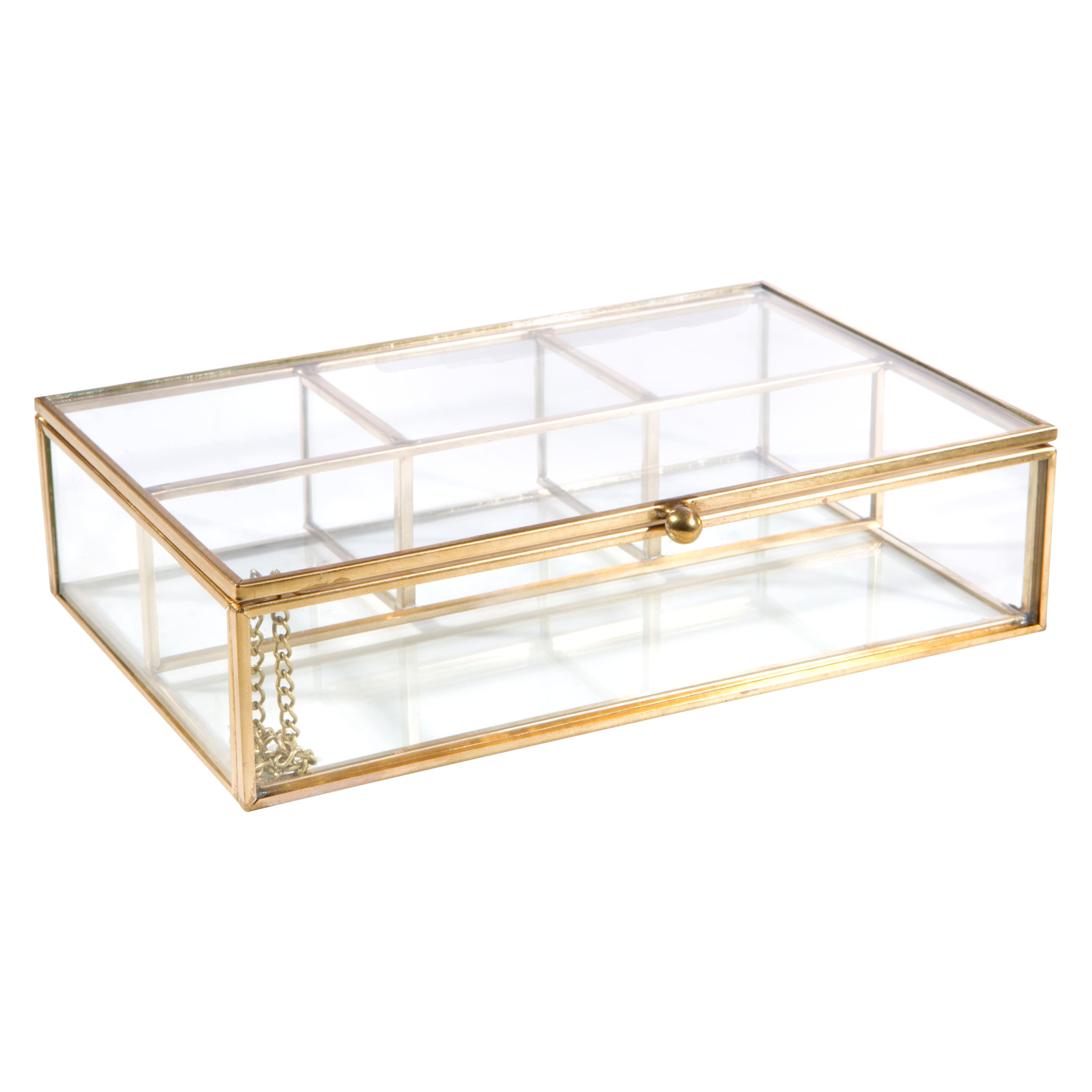 Home Details Large Gold Vintage 4 Compartment Glass Keepsake Box