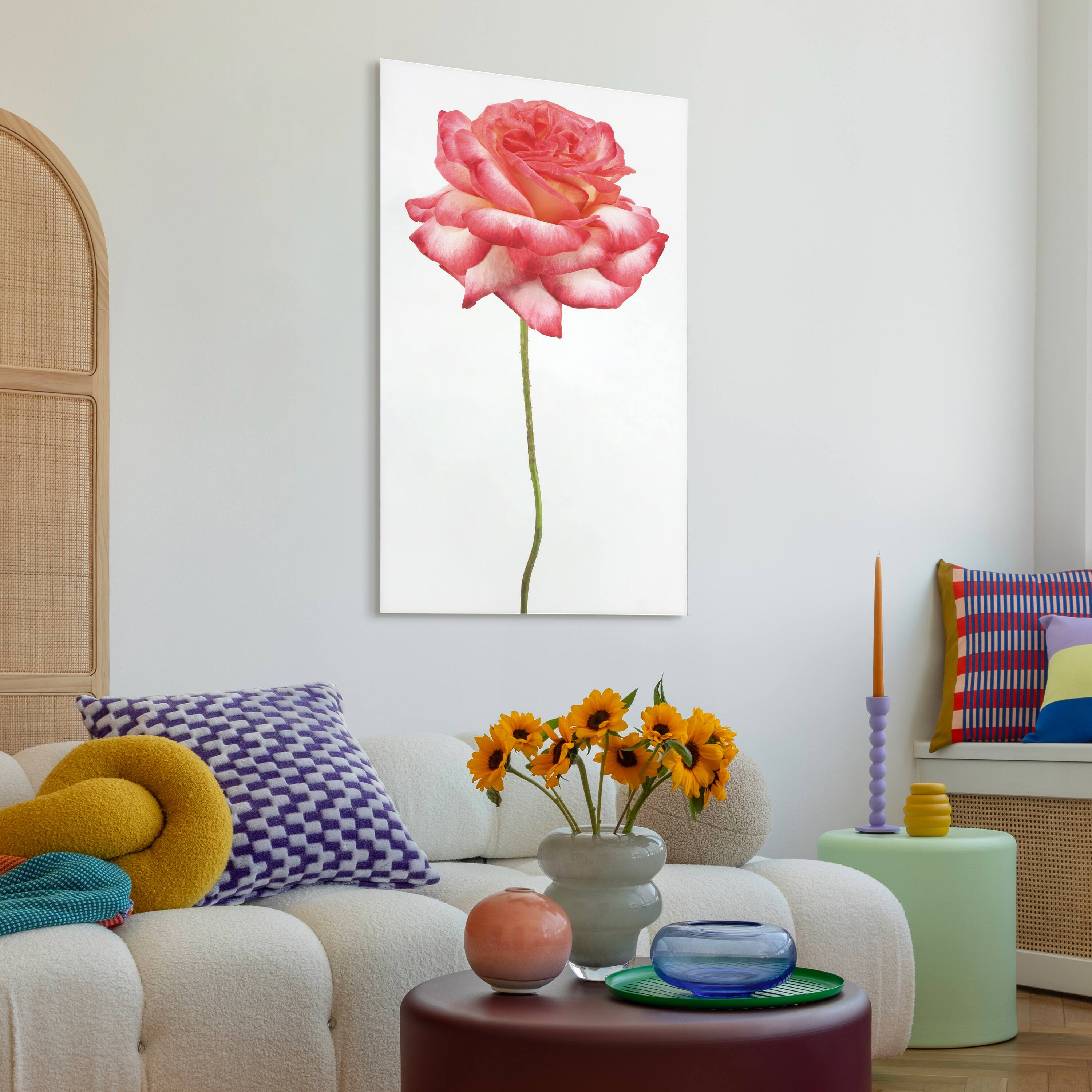 Empire Art Direct 32" x 48" Pink Rose Free Floating Tempered Glass Wall Art