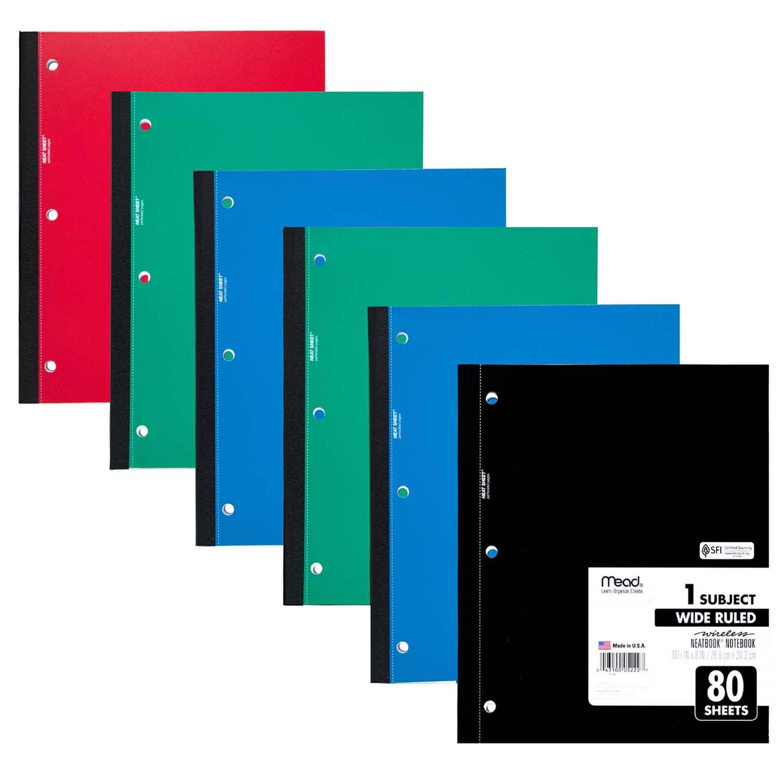 Mead® Wireless 1 Subject Wide Ruled Neatbook Notebook, 6ct.