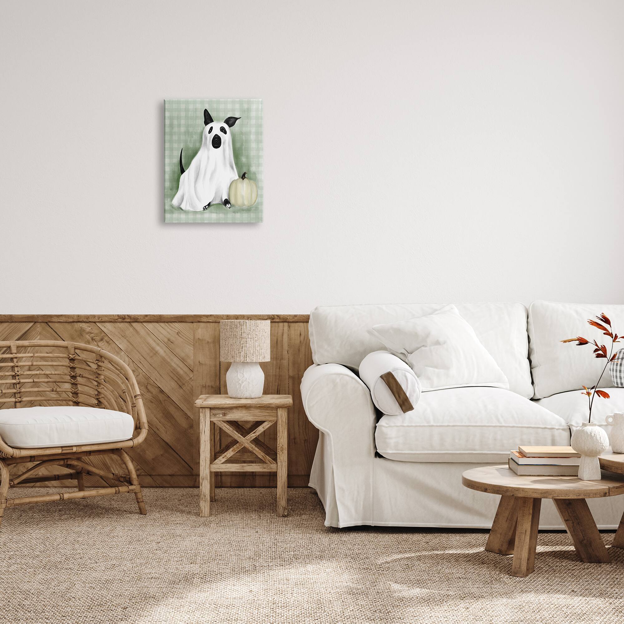Stupell Industries Dog Ghost Halloween Costume Canvas Wall Art