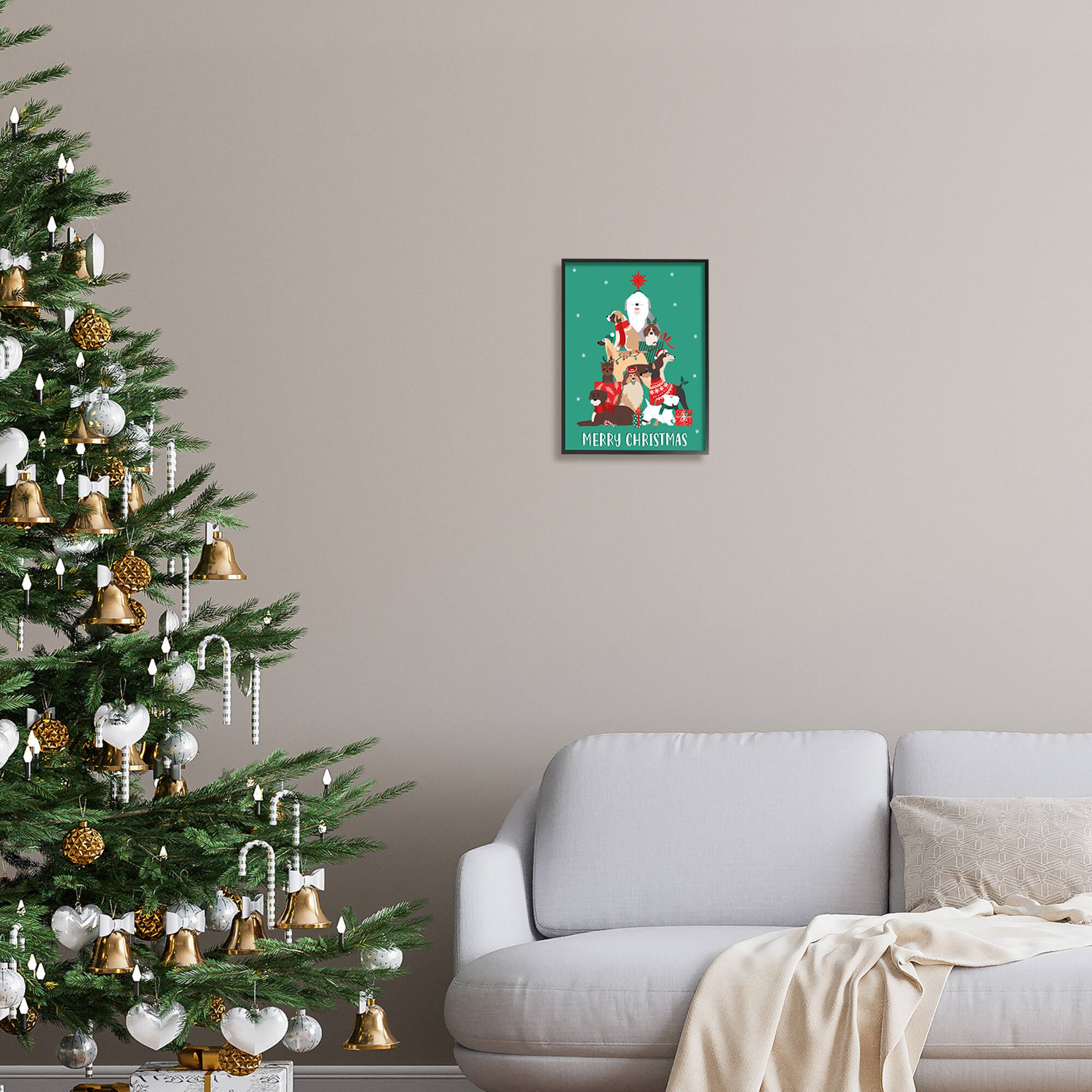 Stupell Industries Merry Christmas Happy Dog Gifts Framed Giclee Art