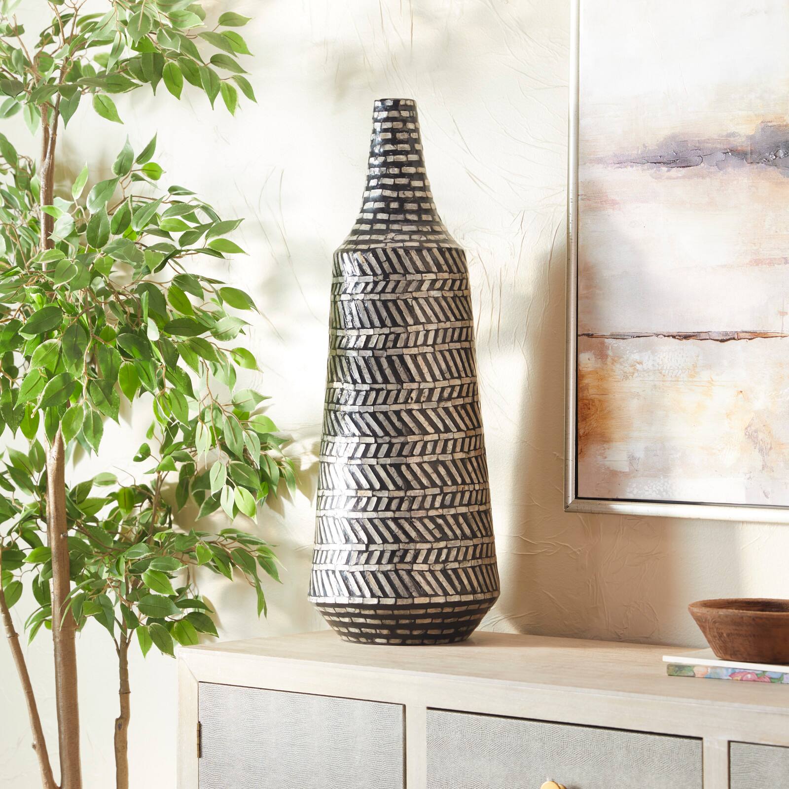 Black Shell Contemporary Vase, 28" x 10" x 10"