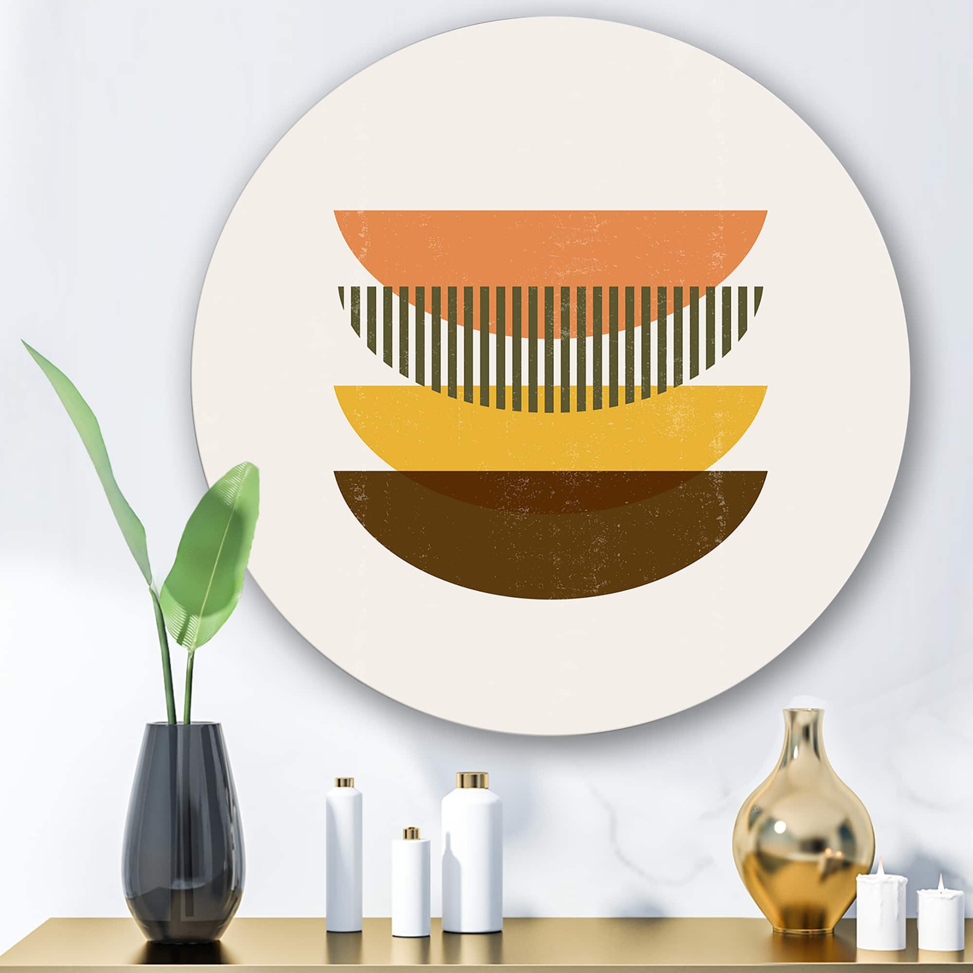 Designart - Abstract Geometric Half Moons In Earth Tones - Modern Metal Circle Wall Art