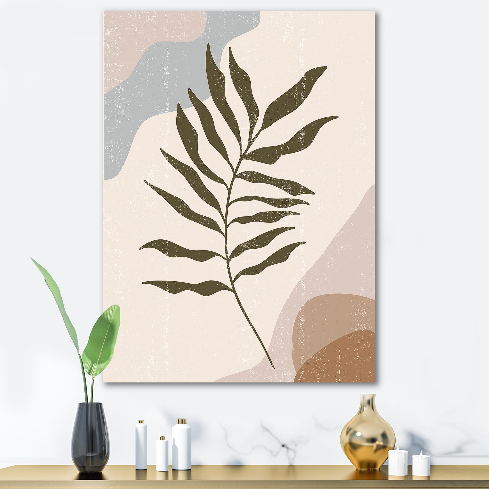 Designart - Botanical Minimalist Leaf In Earth Tones I - Modern Canvas Wall Art Print