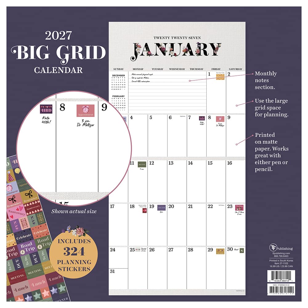 2027 Big Grid-Floral Wall Calendar