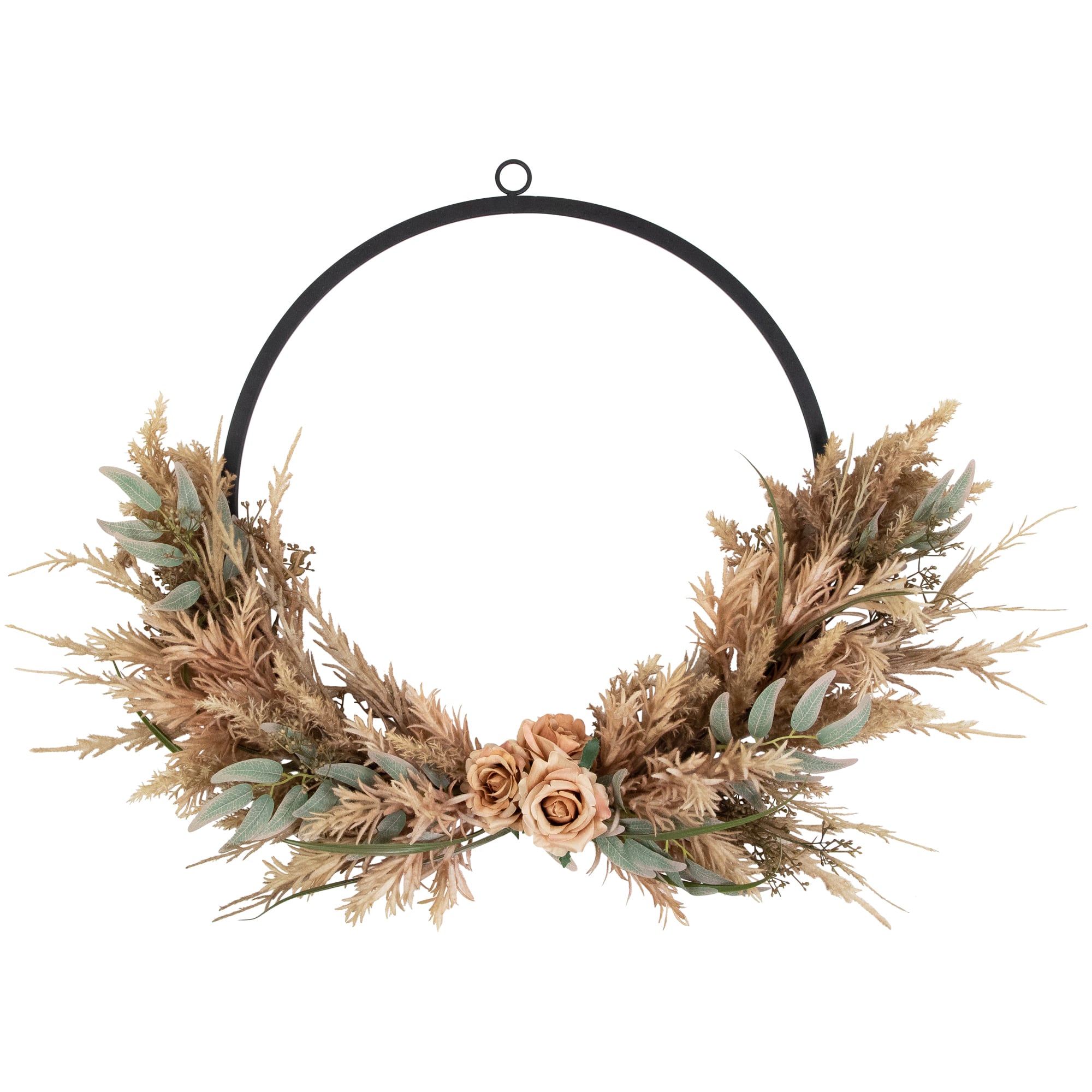 24" Fall Harvest Pale Rose & Thistle with Foliage Artificial Wreath