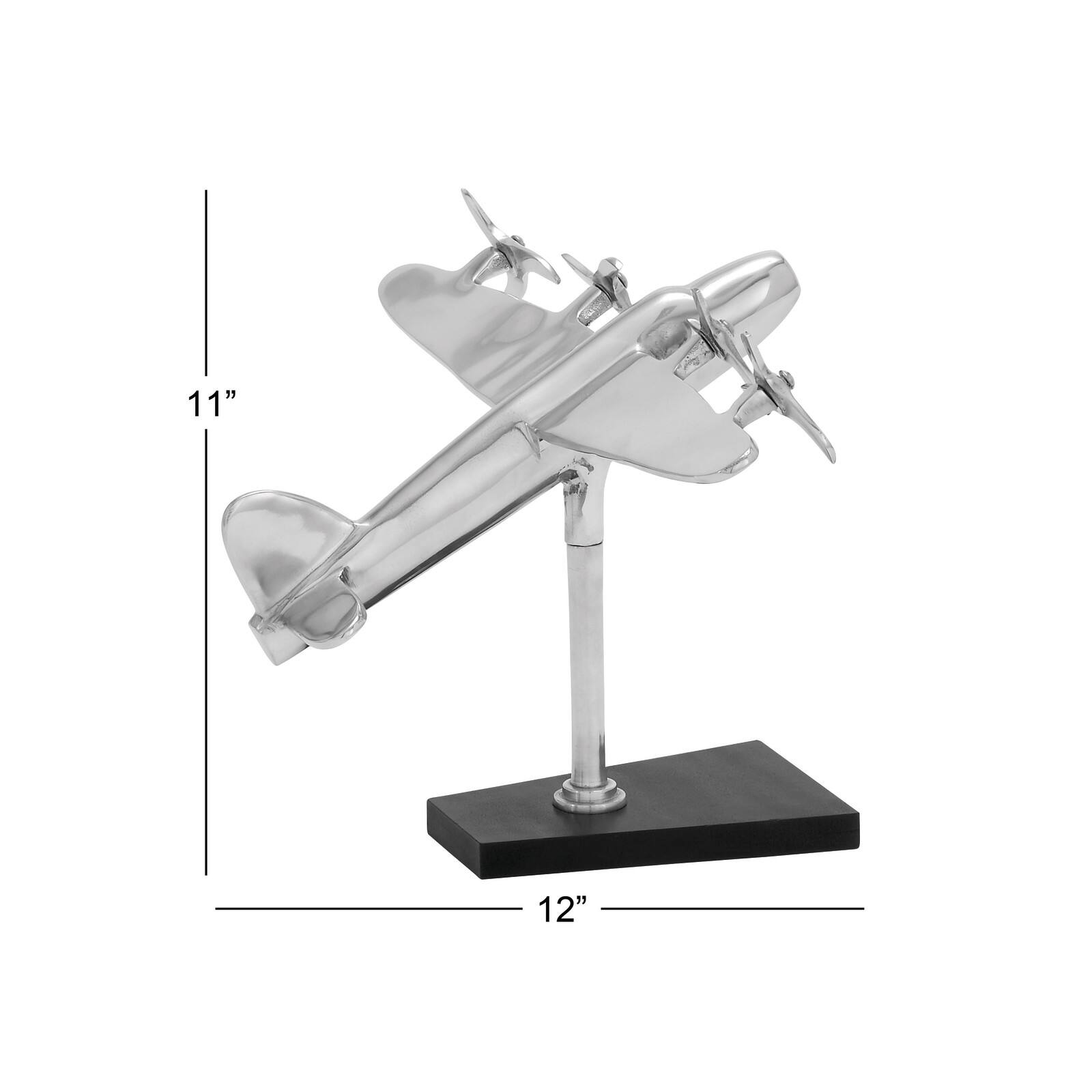 Silver Aluminum Sculpture, Airplane 11" x 12" x 16"