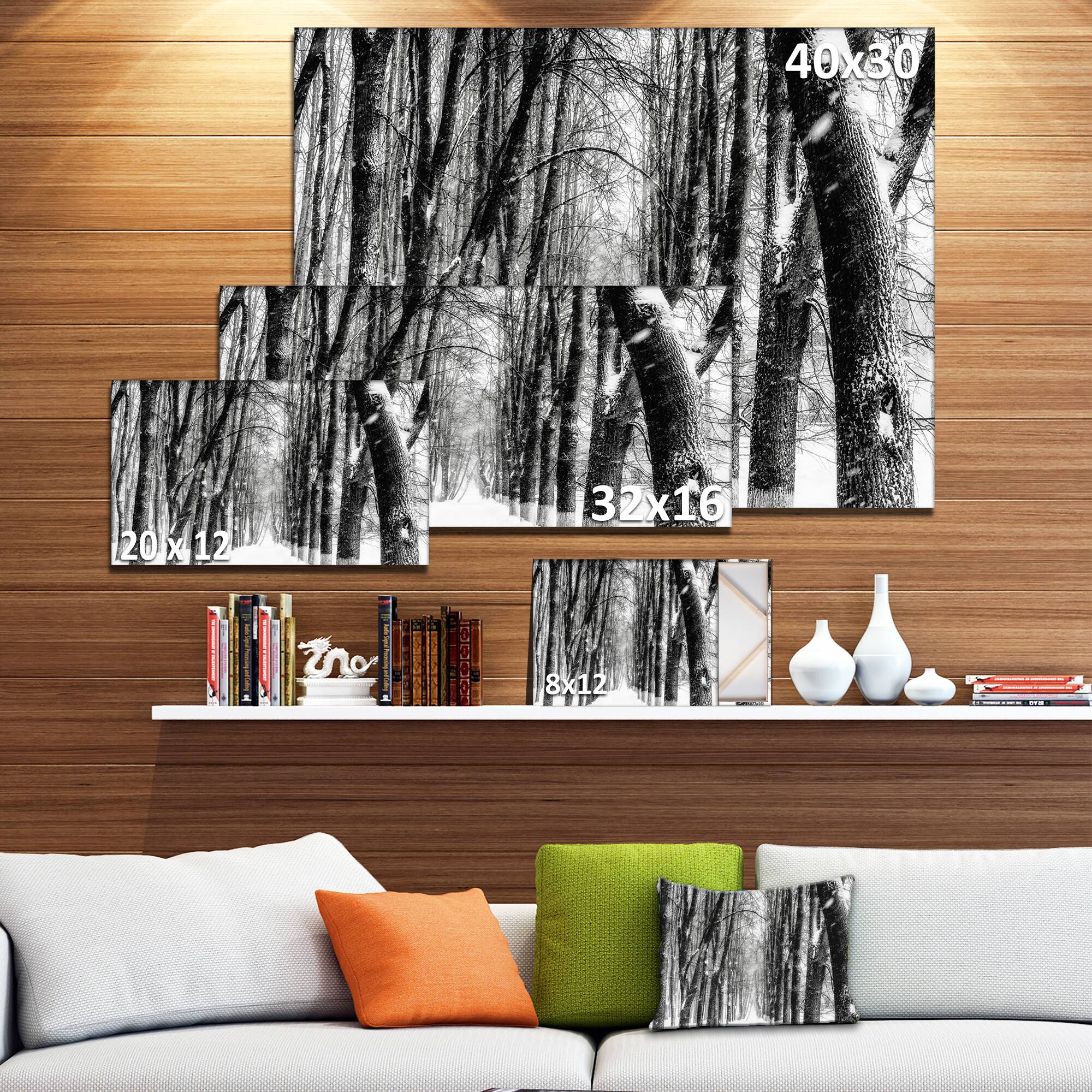 Designart - Snowy Forest Black and White - Modern Forest Canvas Art