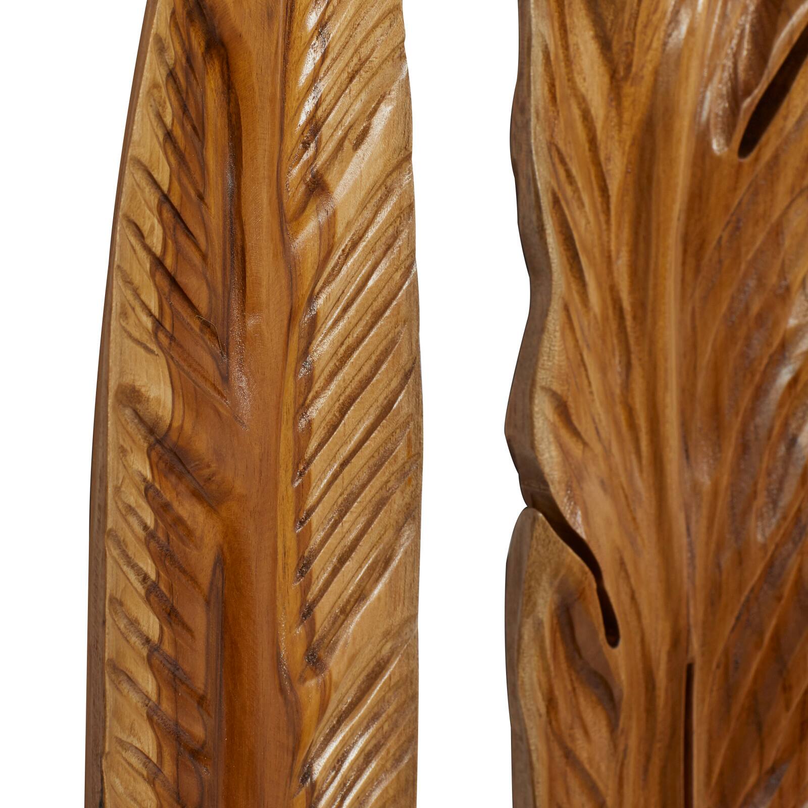 Set of 3 Brown Teak Wood Rustic Wall Decor 7", 27"