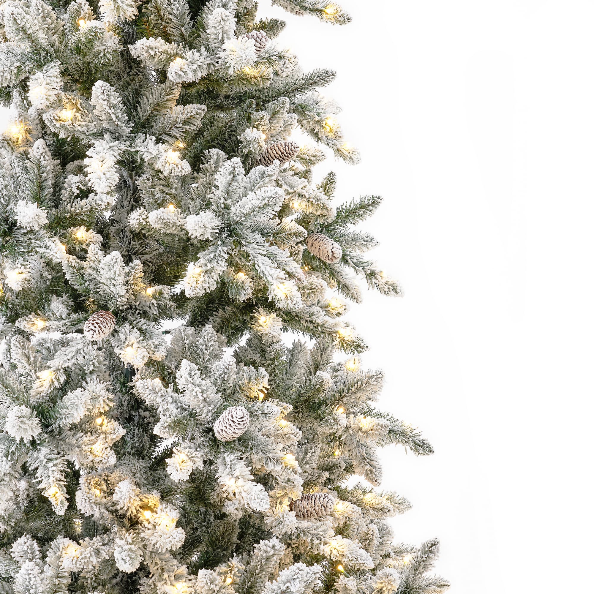 11ft. Pre-Lit Flocked Livingston Fir Artificial Christmas Tree with Pine Cones, Clear LED Lights
