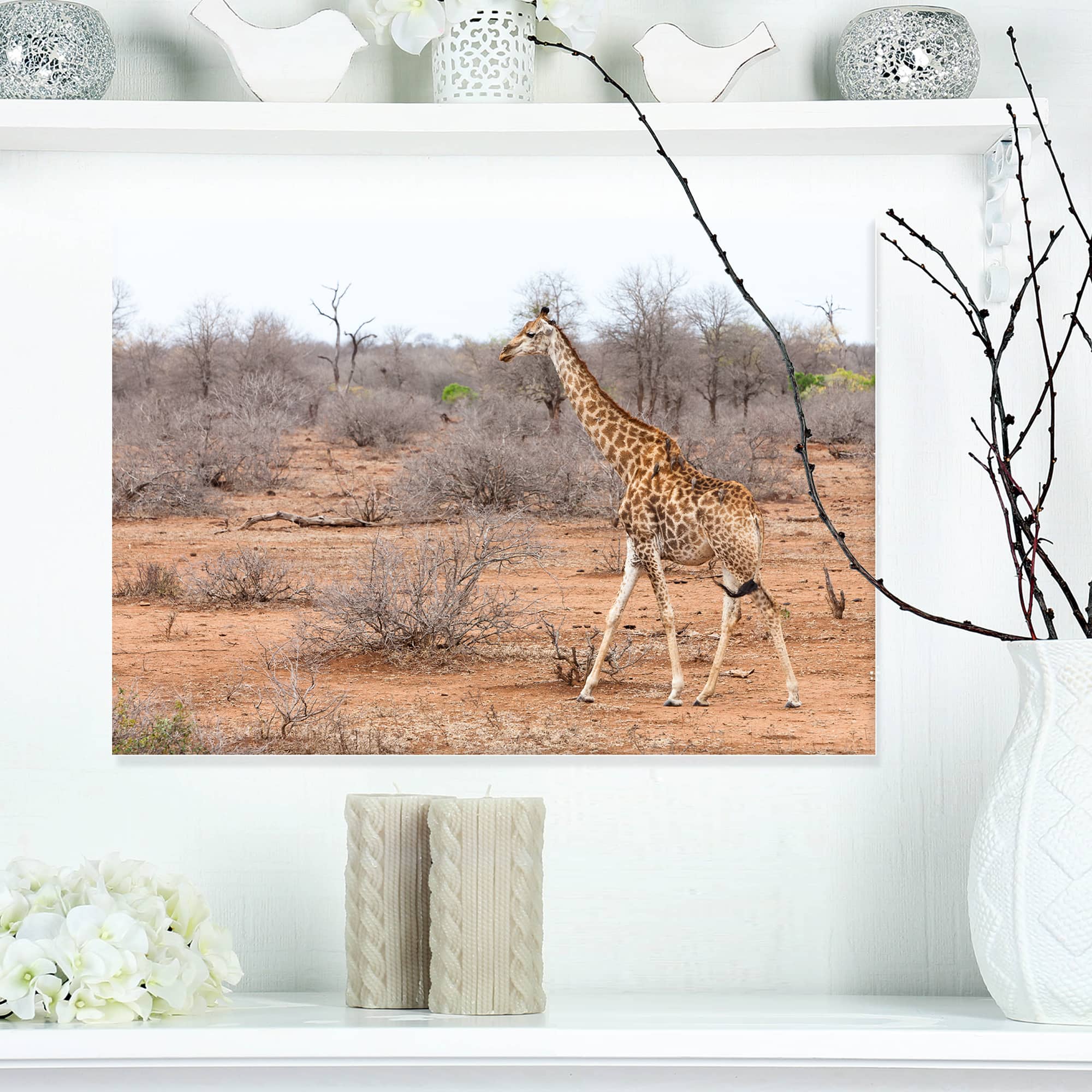 Designart - Giraffe Walking through African Forest - Animal Canvas Art Print