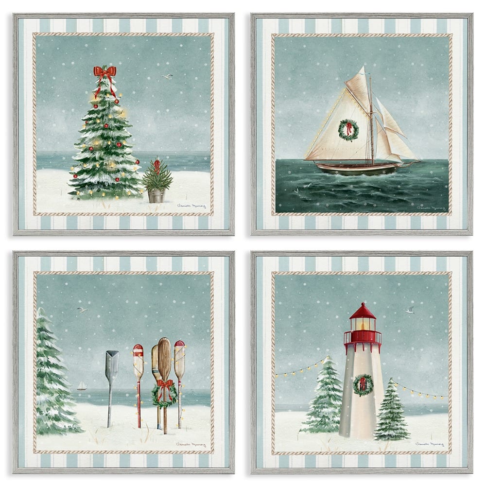 Stupell Industries Nautical Christmas Scenes Framed Giclée Wall Art Set