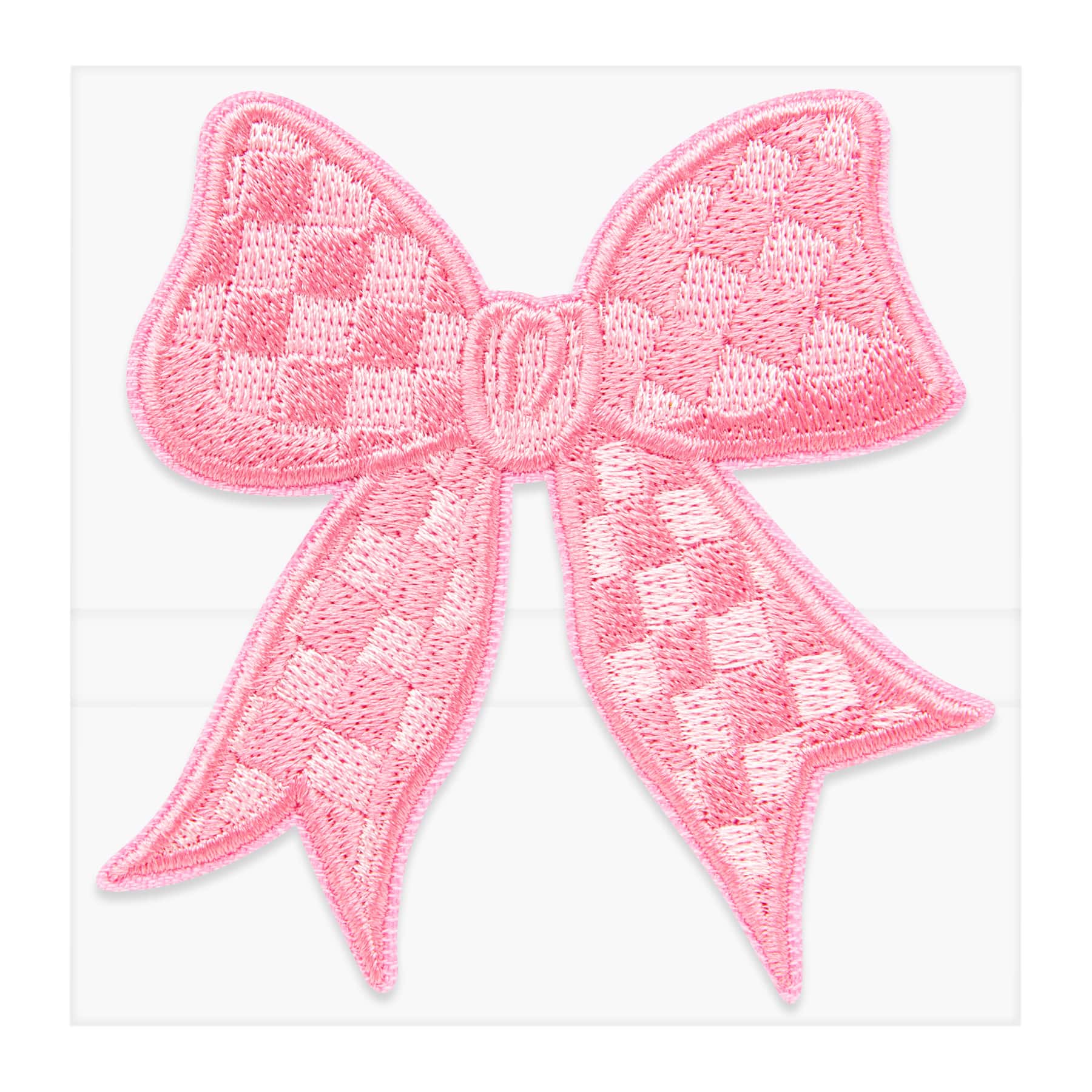 Pink Checked Bow Embroidered Iron-On & Adhesive Patch by Make Market®