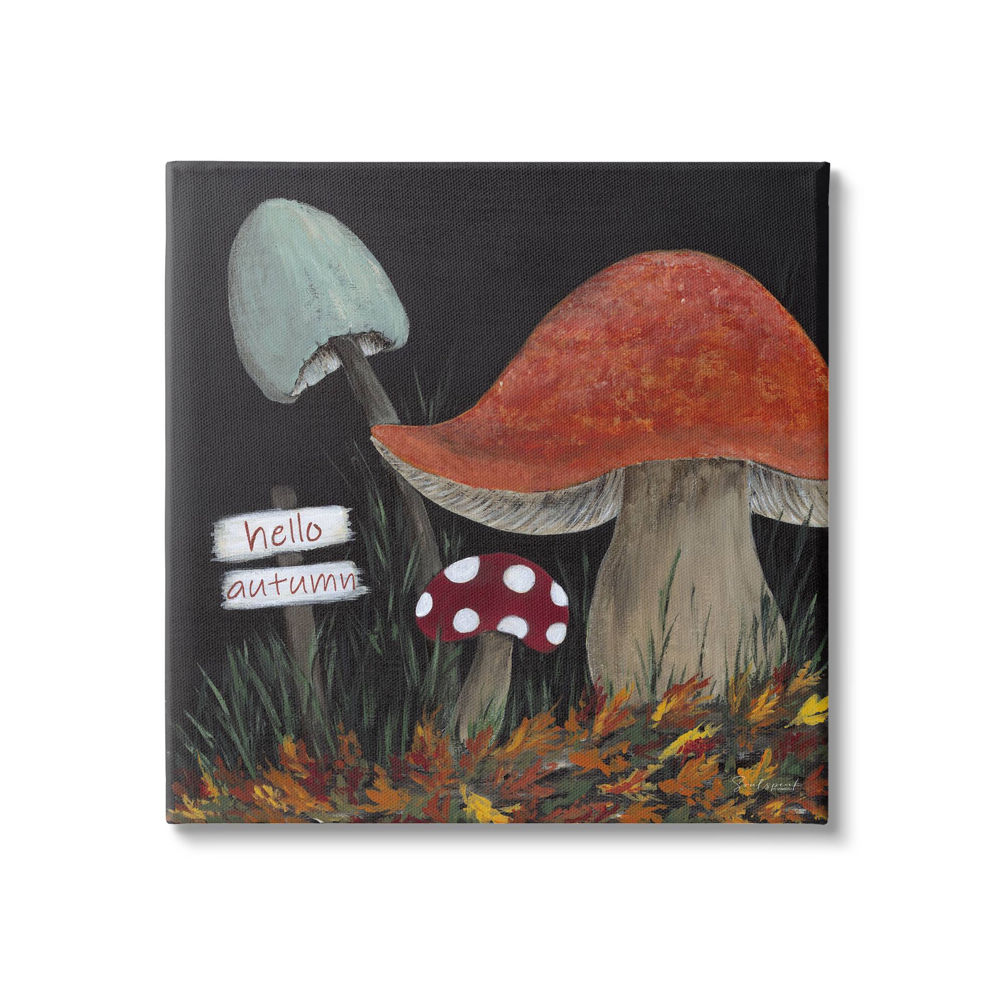 Stupell Industries Hello Autumn Woodland Mushroom Forest Canvas Wall Art