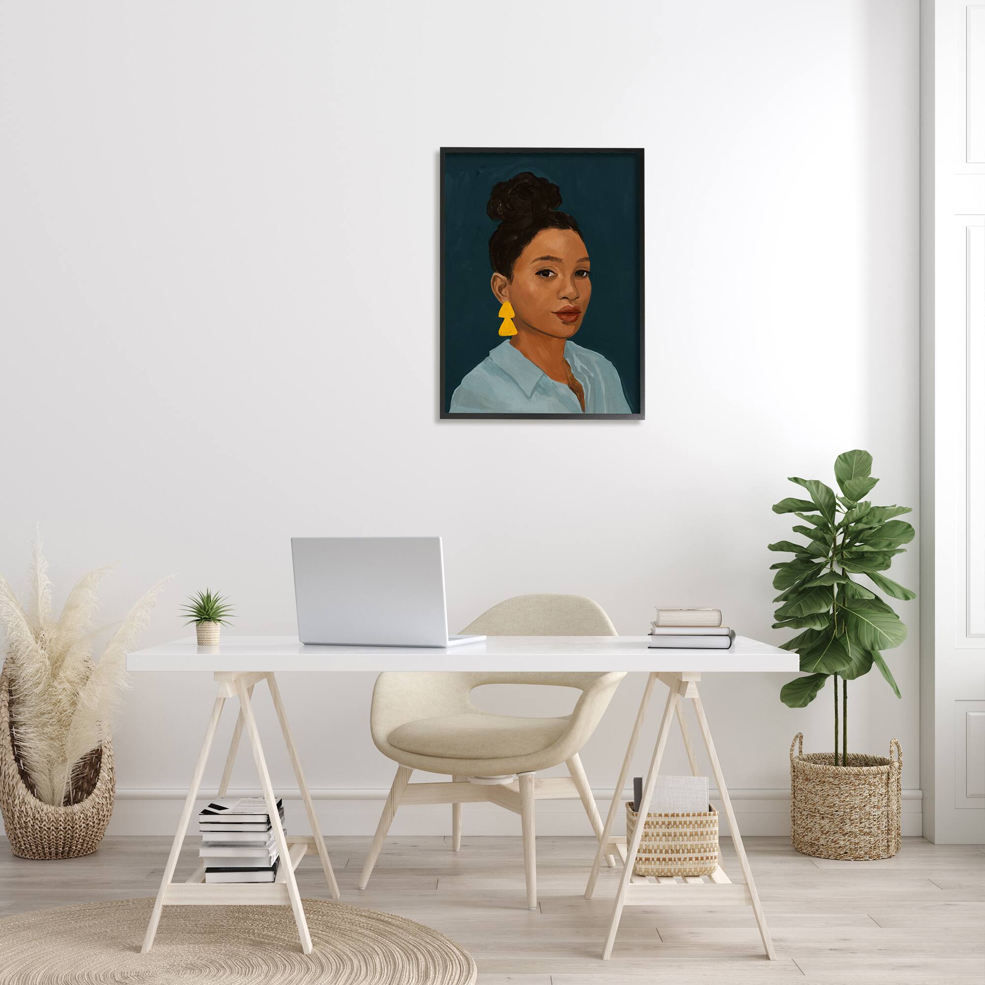 Stupell Industries Sophisticated Female Portrait With Yellow Triangle Earrings Framed Wall Art