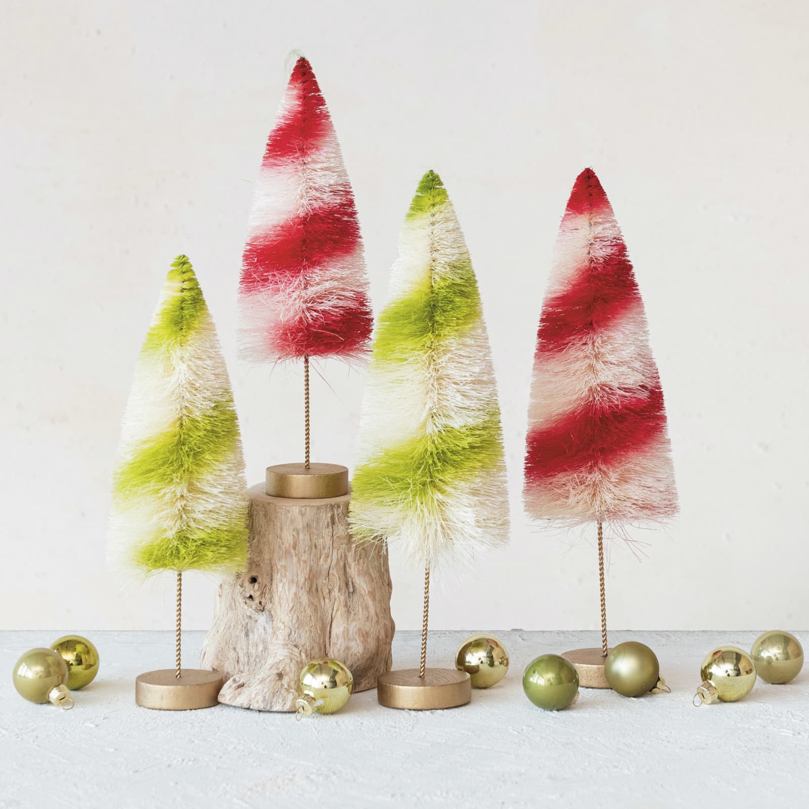 Hello Honey® 11" Red and Cream Striped Sisal Bottle Brush Swirled Tree with Wood Base