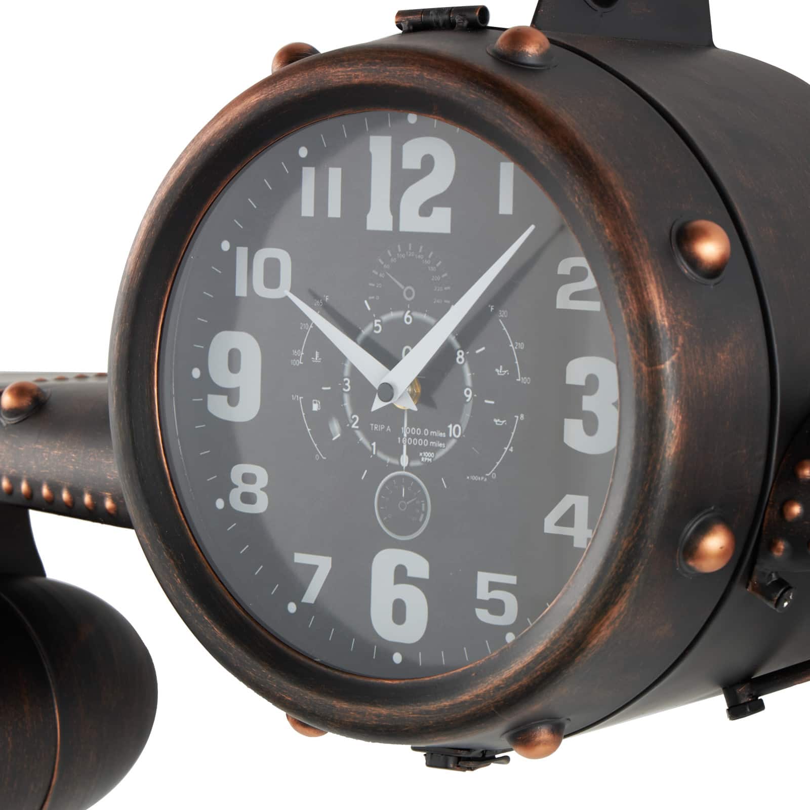 17" Dark Brown Metal Airplane Decorative Wall Clock with Copper Accents