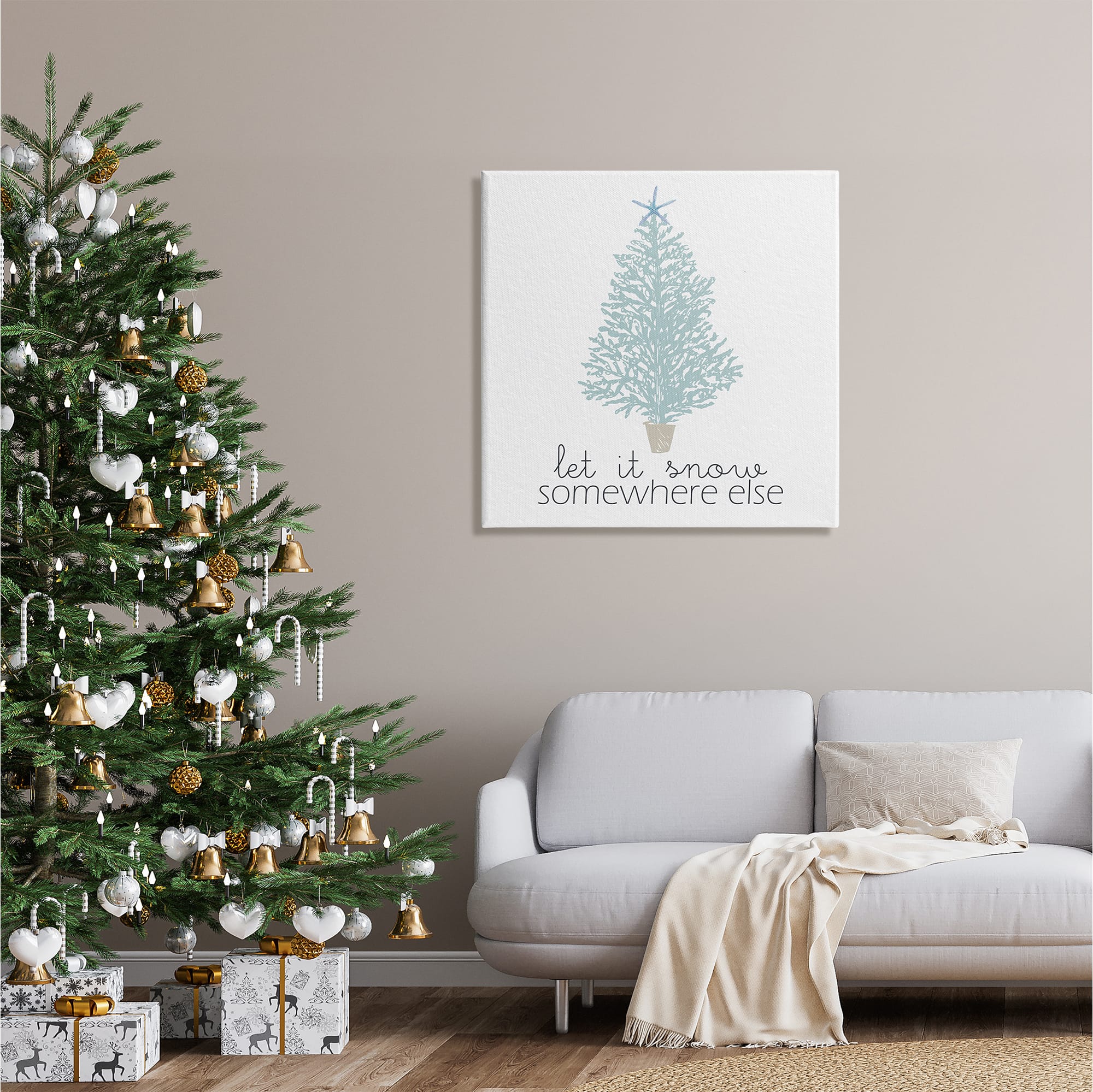 Stupell Industries Snow Somewhere Else Holiday Tree Canvas Wall Art