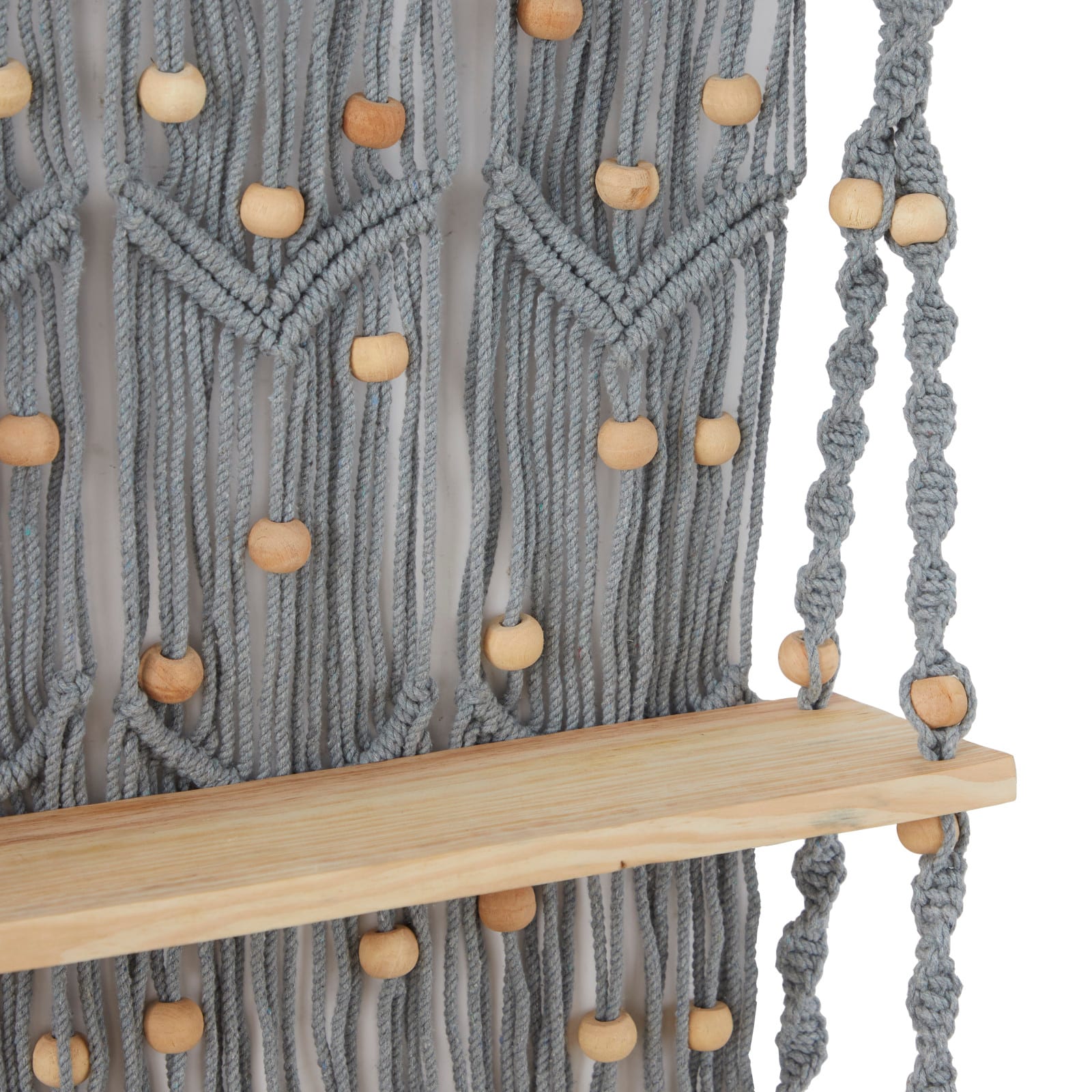 Gray Cotton Handmade 2 Shelves Macrame Wall Shelf 25" x 6" x 47"