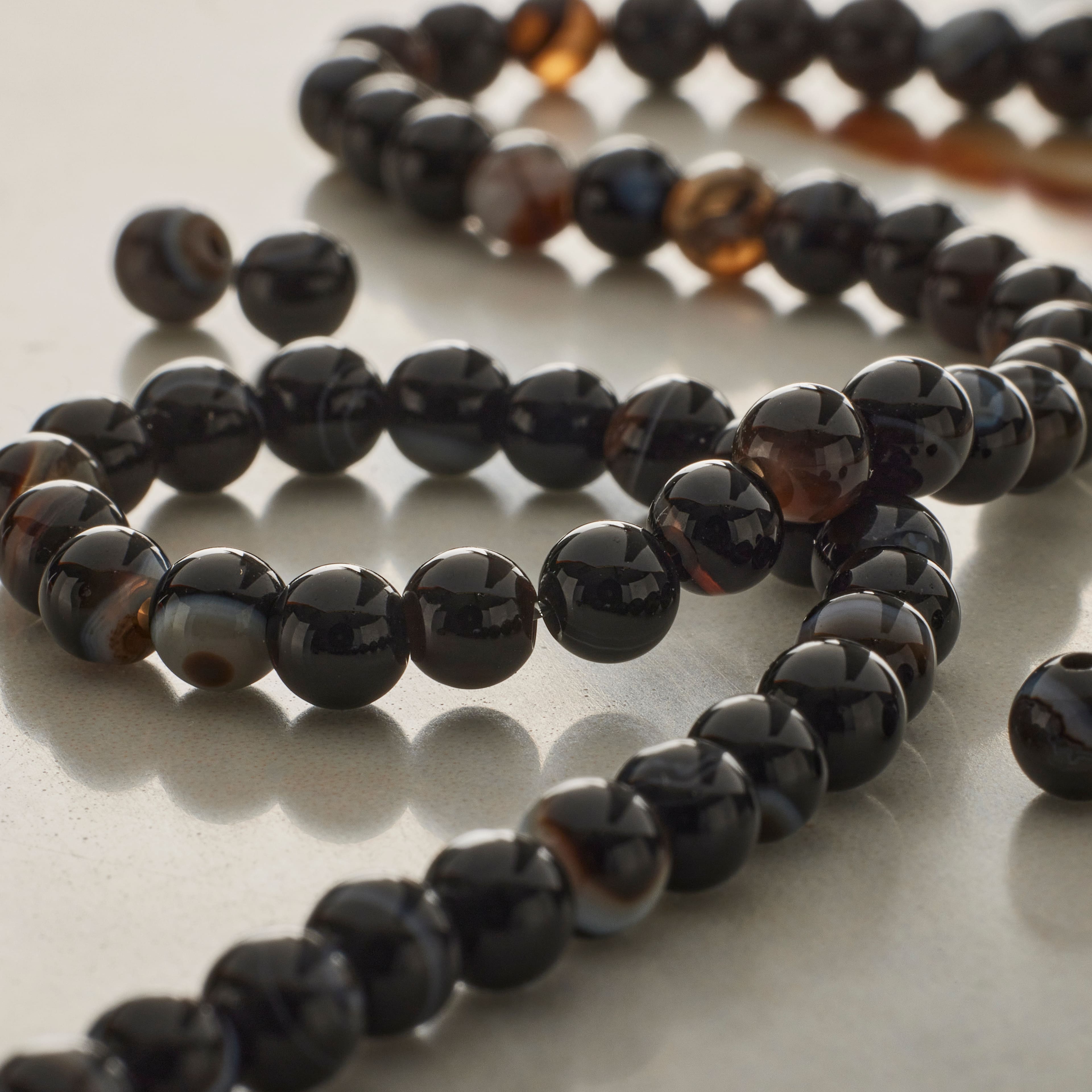 12 Pack: Blue & Black Tuxedo Agate Round Beads, 4mm by Bead Landing™