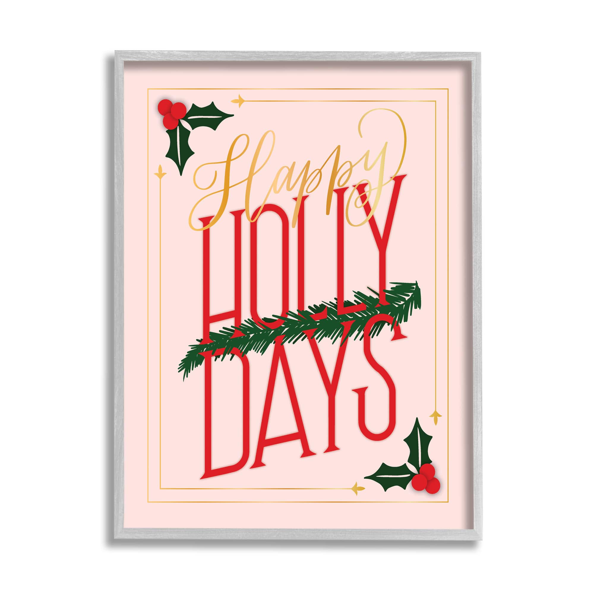 Stupell Industries Happy Holly Days Botanical Holiday Framed Giclee Art