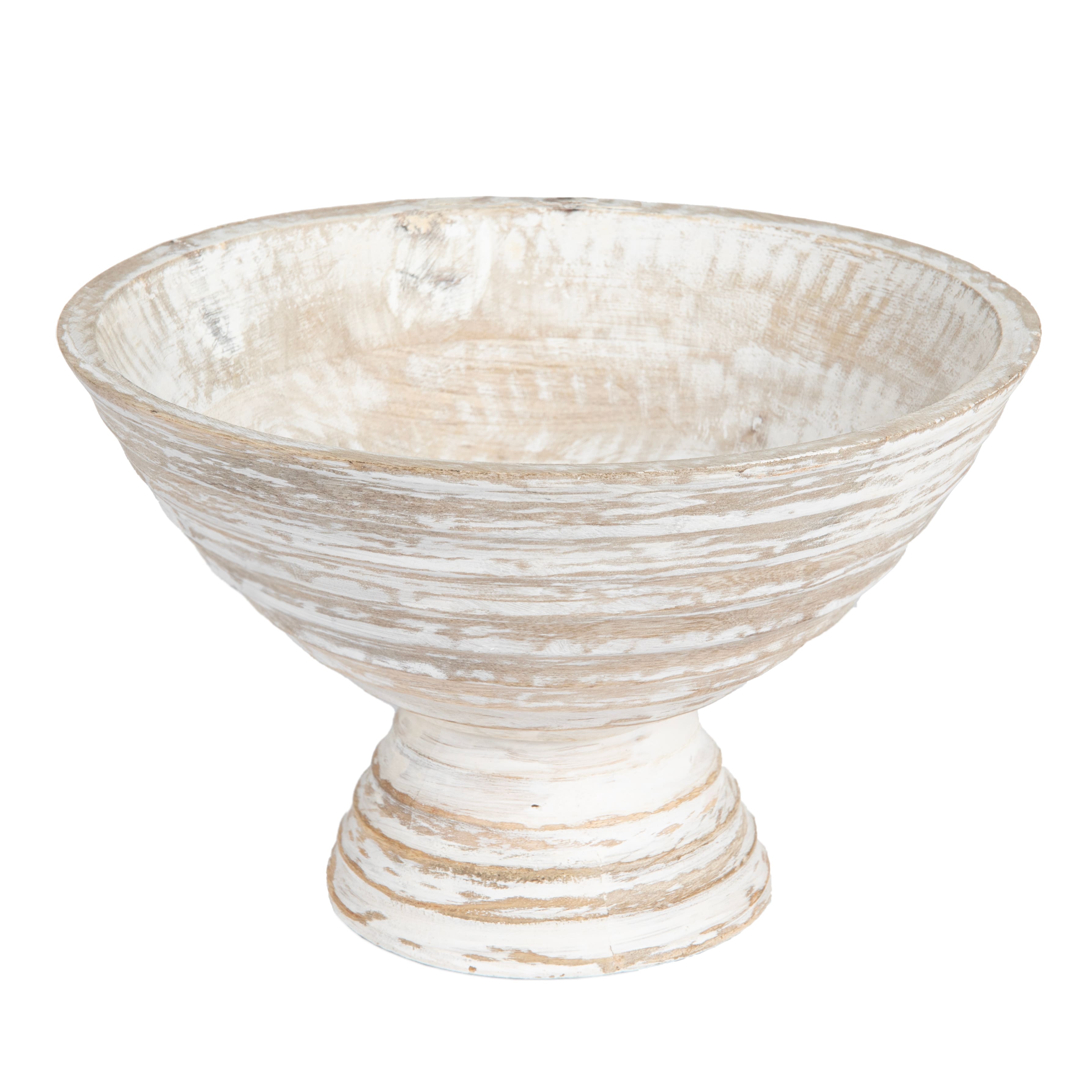 Hello Honey® 9.75" Ridged Mango Wood Footed Bowl