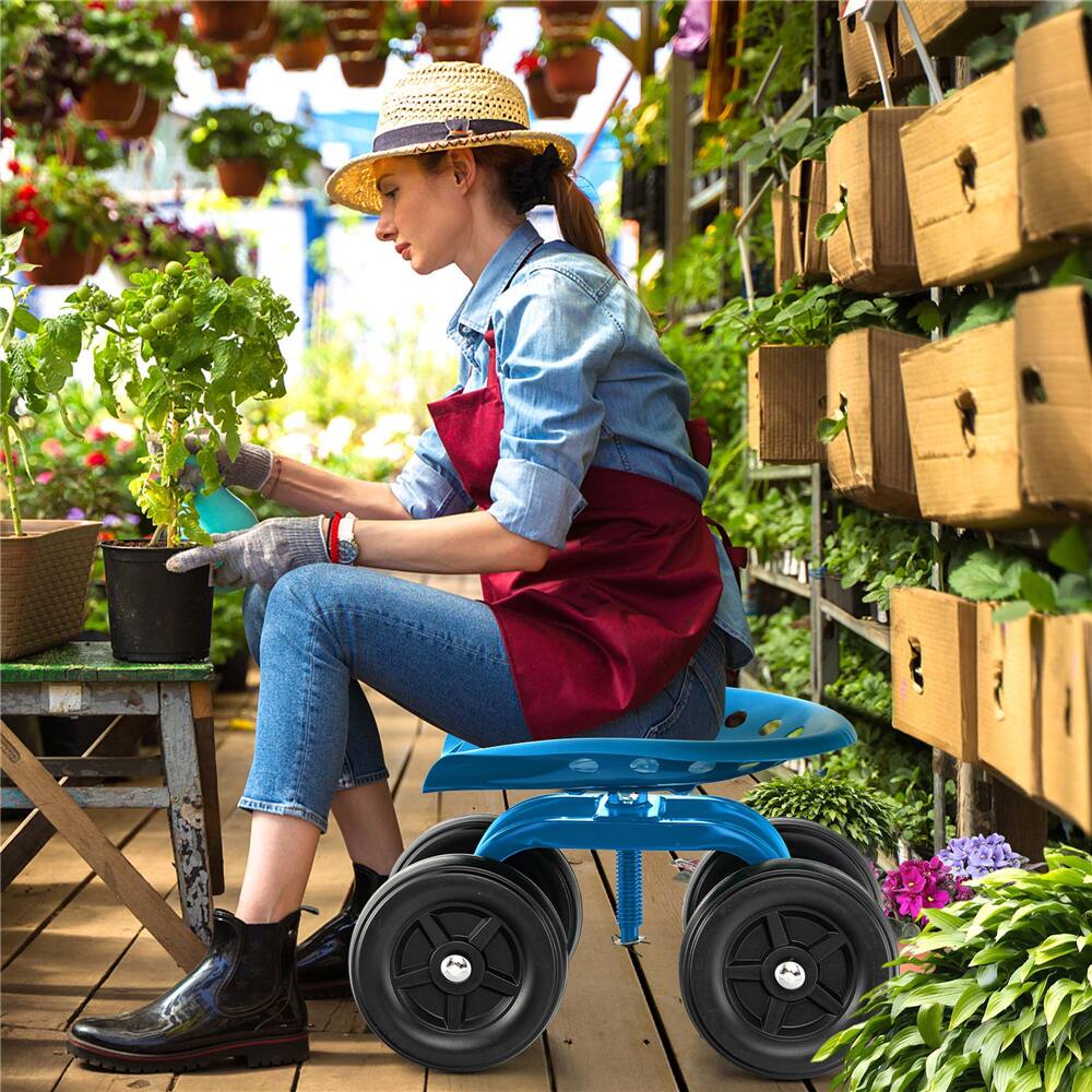 Costway Rolling Garden Cart Heavy Duty Height Adjustable Swivel Work Seat