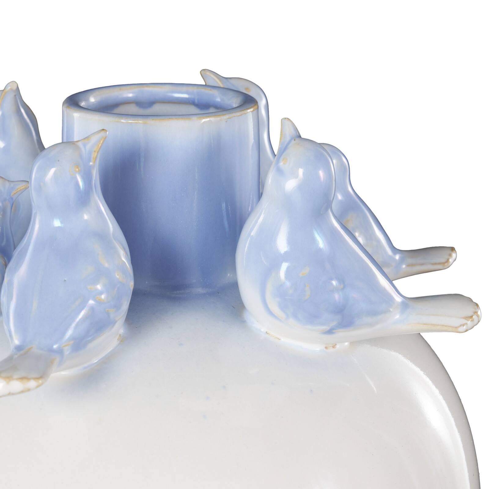 15" White with Blue Bird Accents Ceramic Decorative Vase