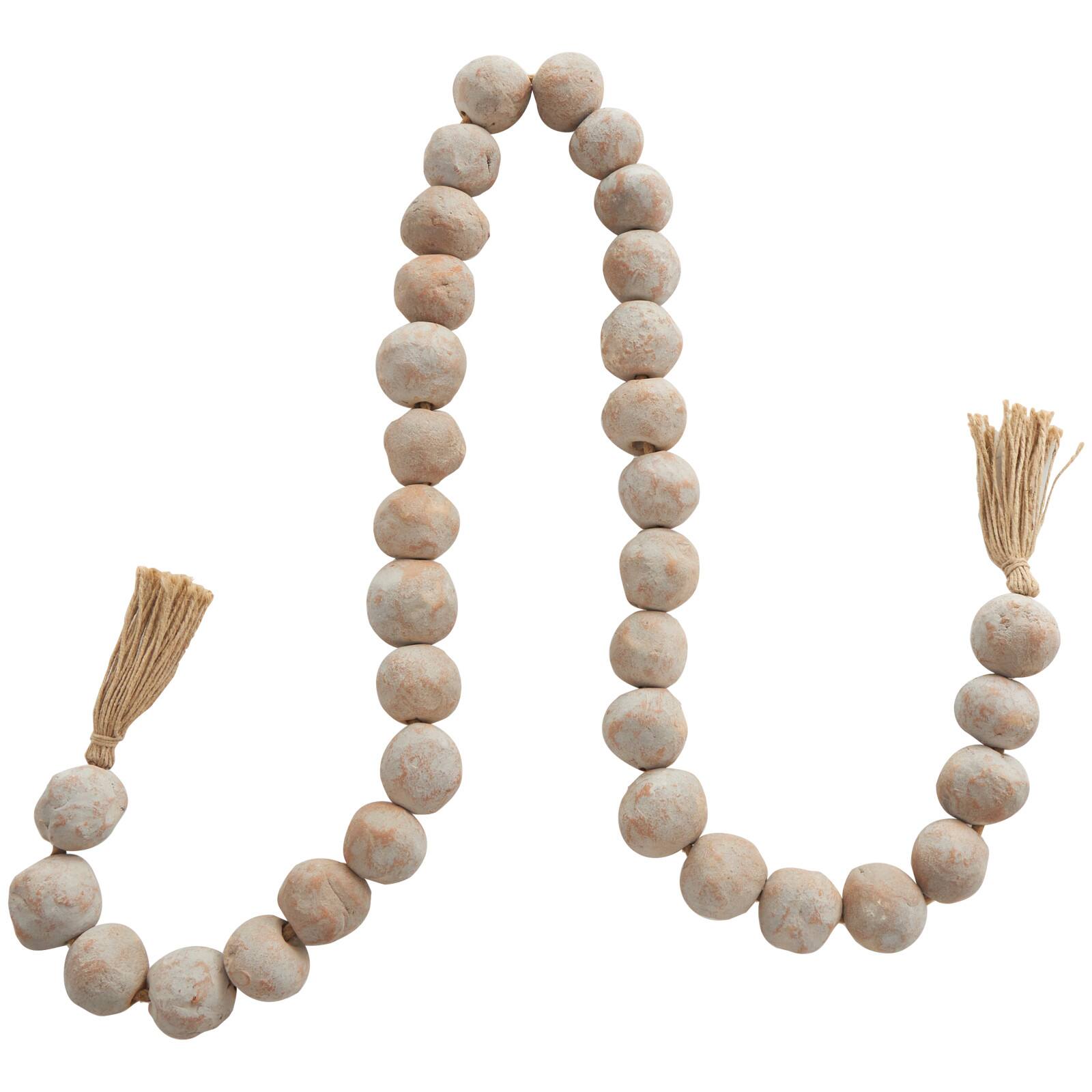 5ft. Paper Mache Round Distressed Beaded Garland with Tassel