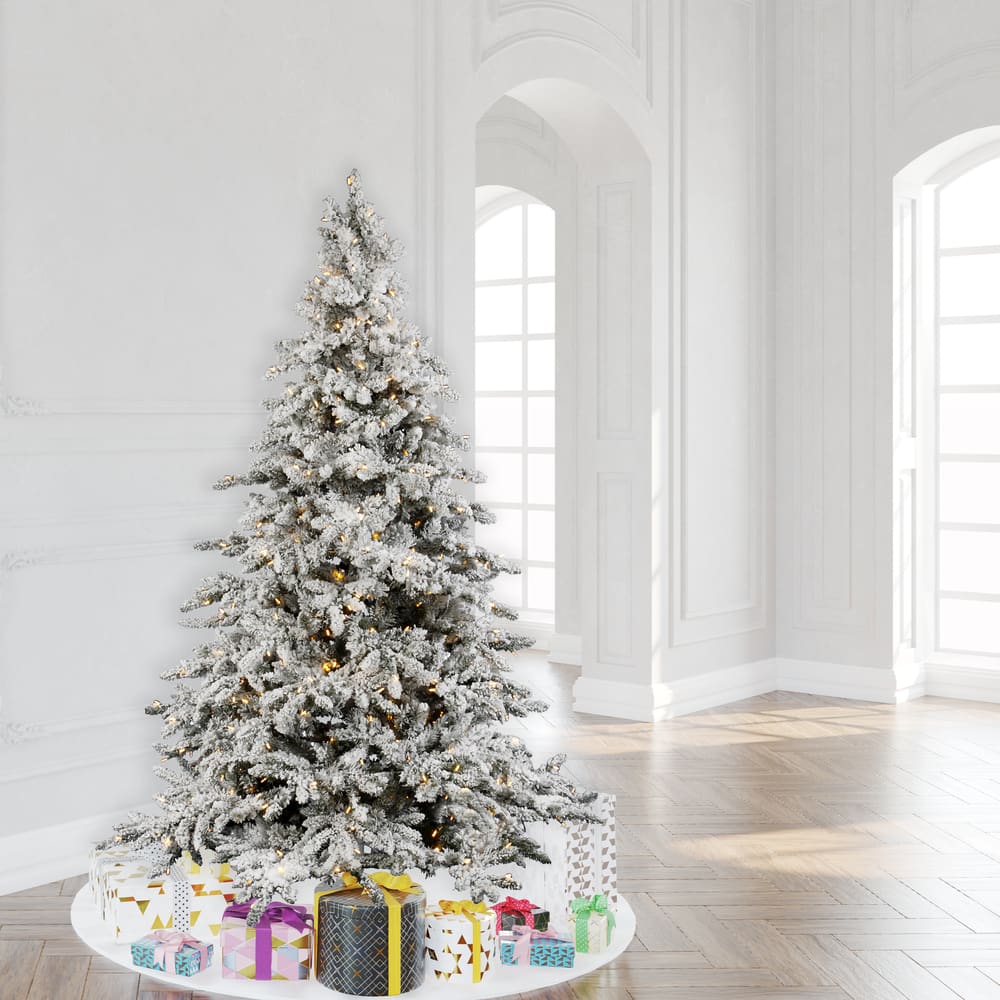 7.5ft. Pre-Lit Flocked Utica Fir Artificial Christmas Tree, Pure White LED Lights