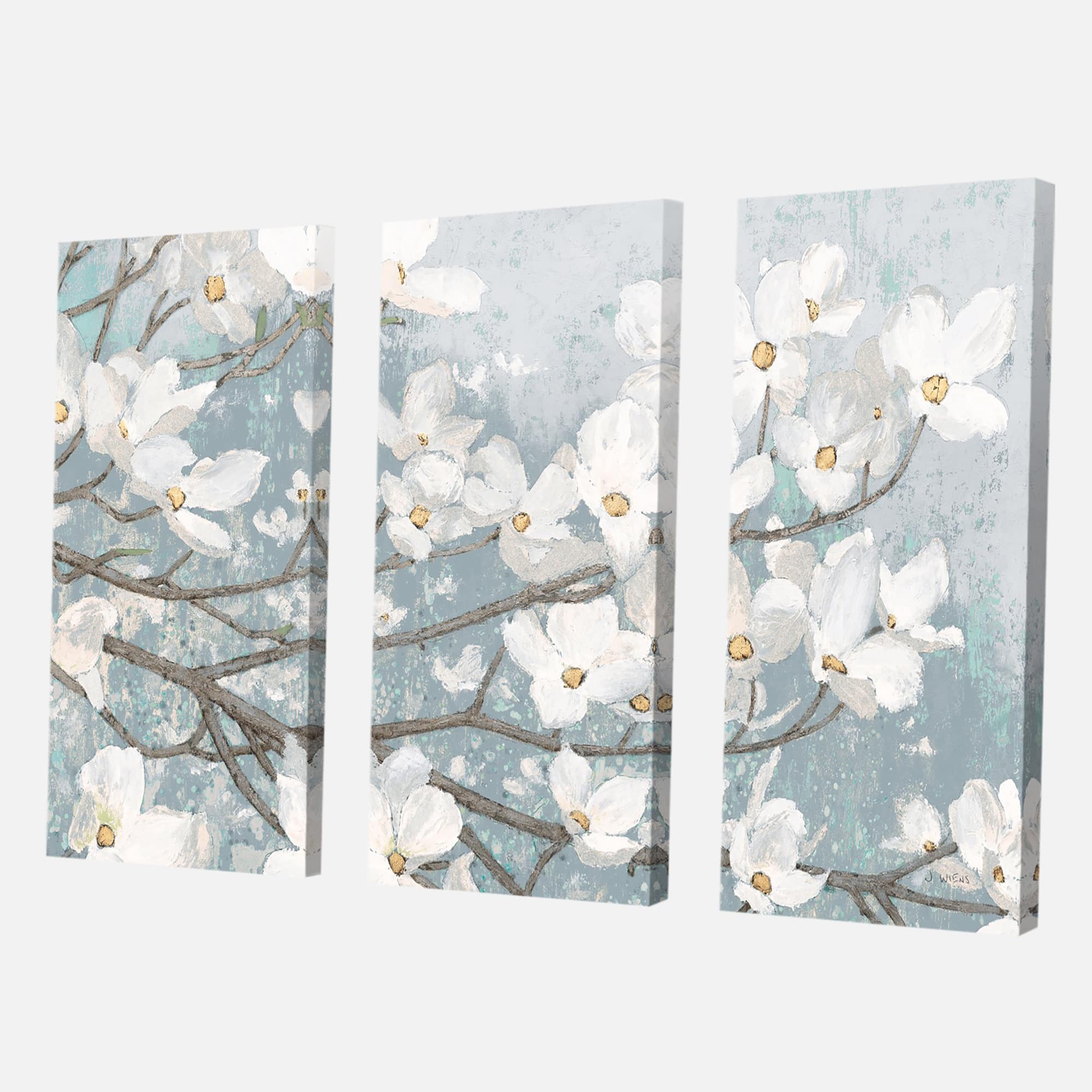 Designart - Blue on Grey Blossoms - Traditional Canvas Artwork