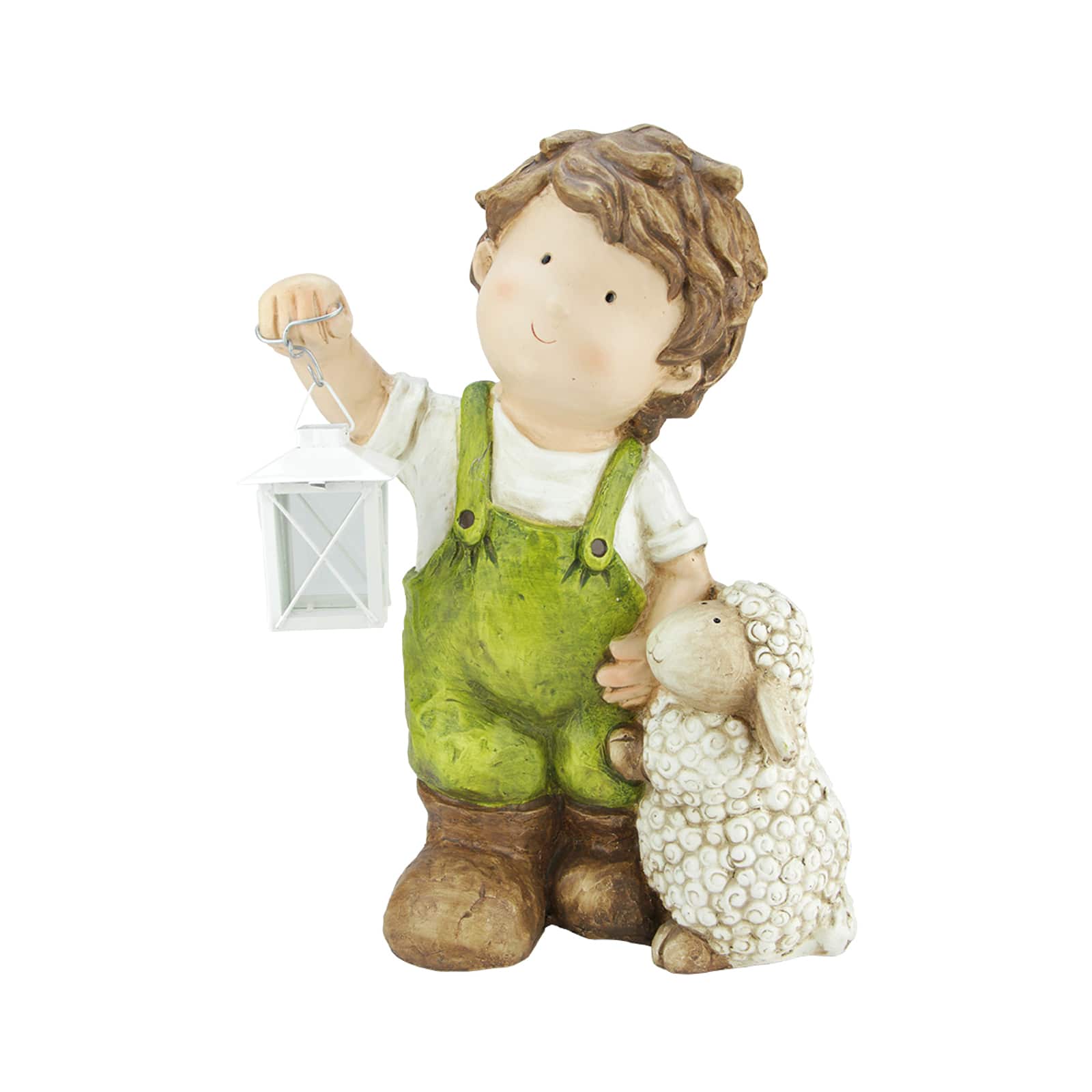 16.5" Young Boy Gnome with Lamb & Lantern Outdoor Garden Patio Figure