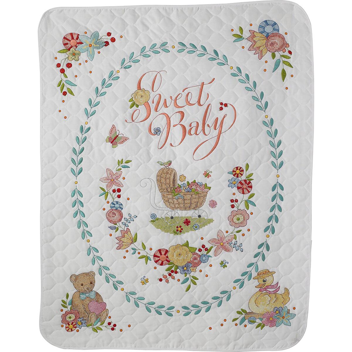 Bucilla® Sweet Baby Stamped Cross Stitch Crib Cover Kit