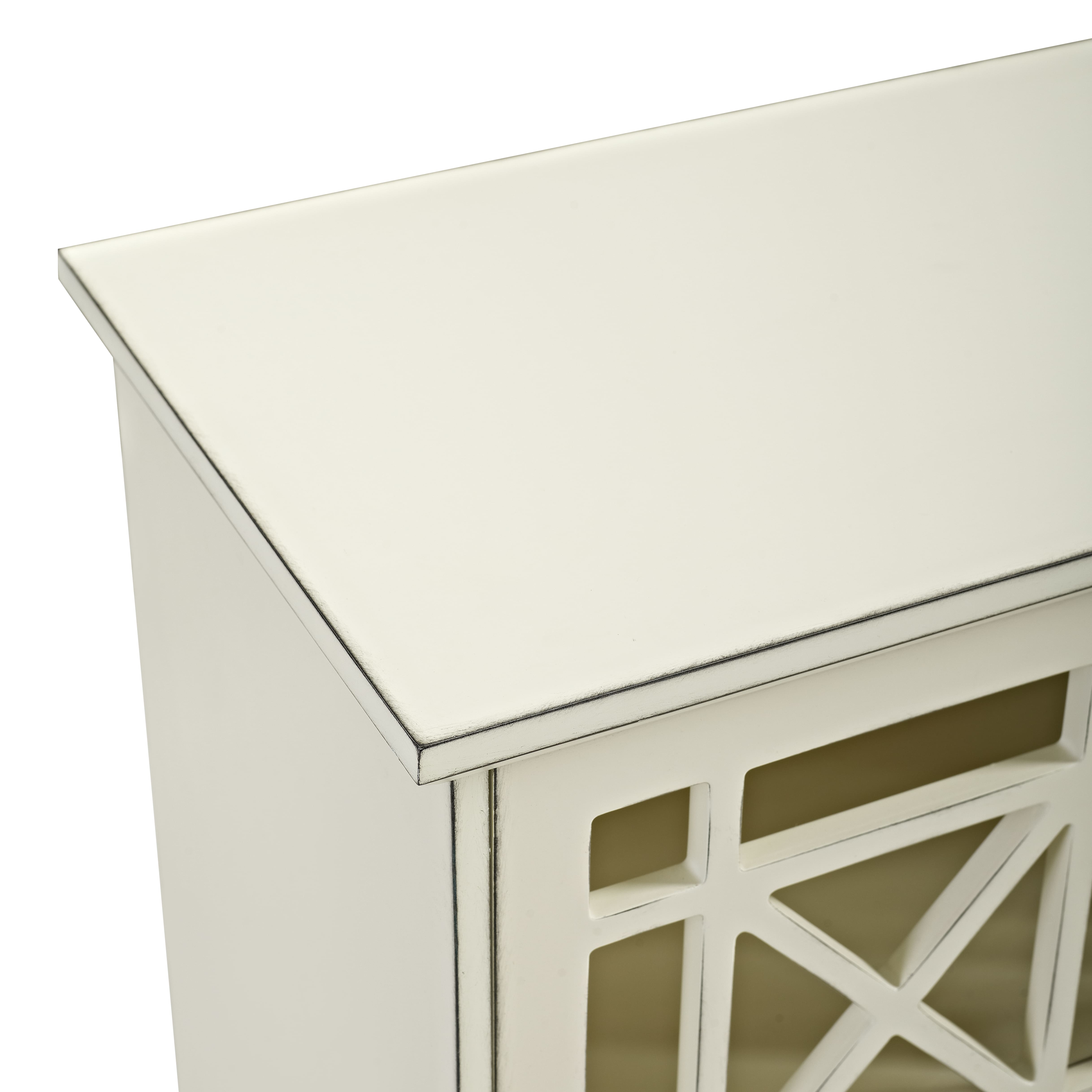 Walker Edison 32" Antique White Fretwork Accent Storage Cabinet