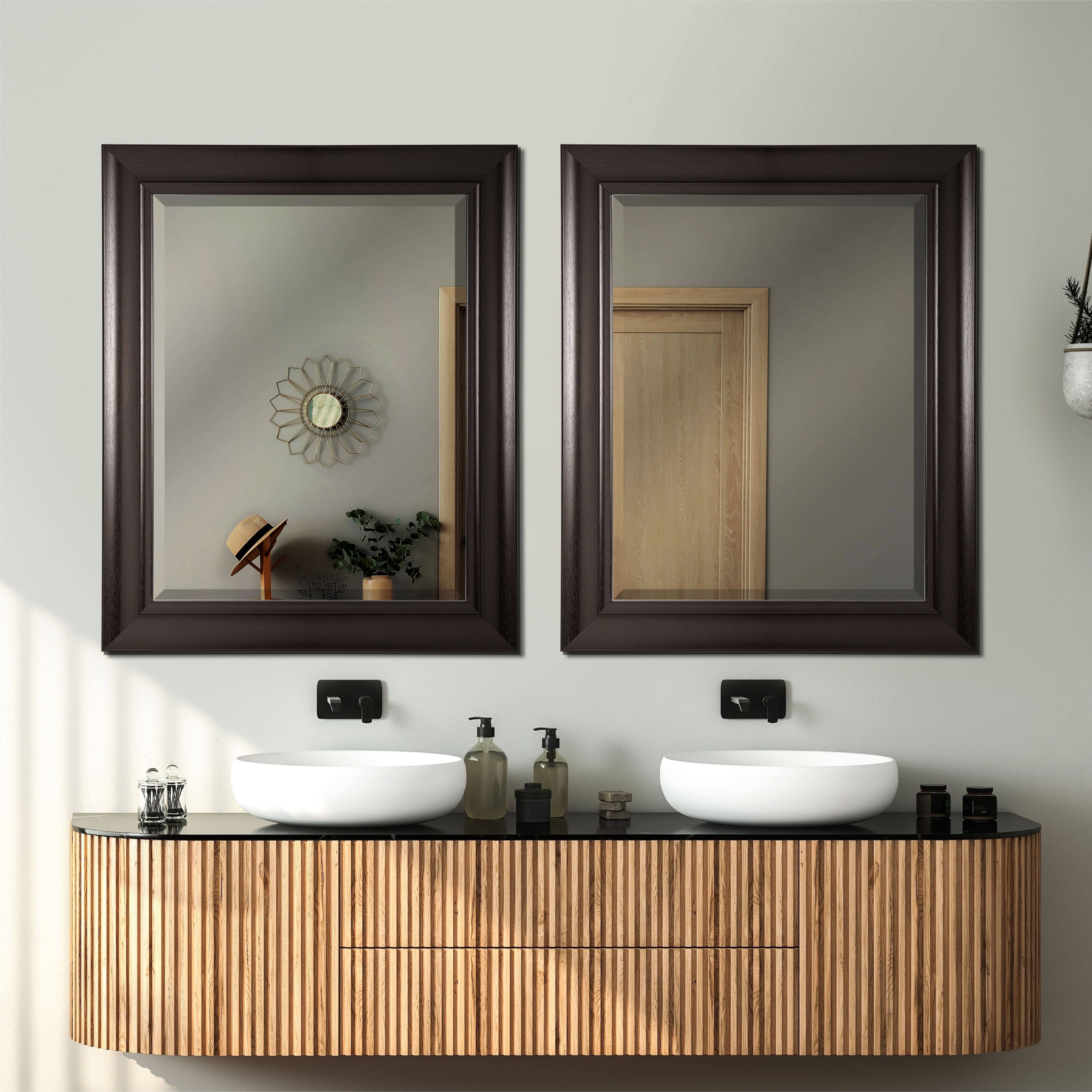 Head West Espresso 28.5" x 34.5" Framed Beveled Accent Vanity Mirror