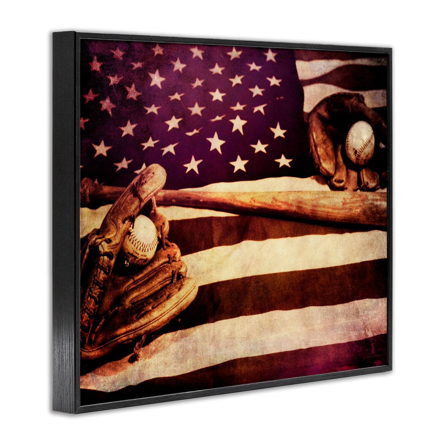 Stupell Industries American Flag Stripes Stars Baseball Mitt Sports Motif Framed Giclee Art