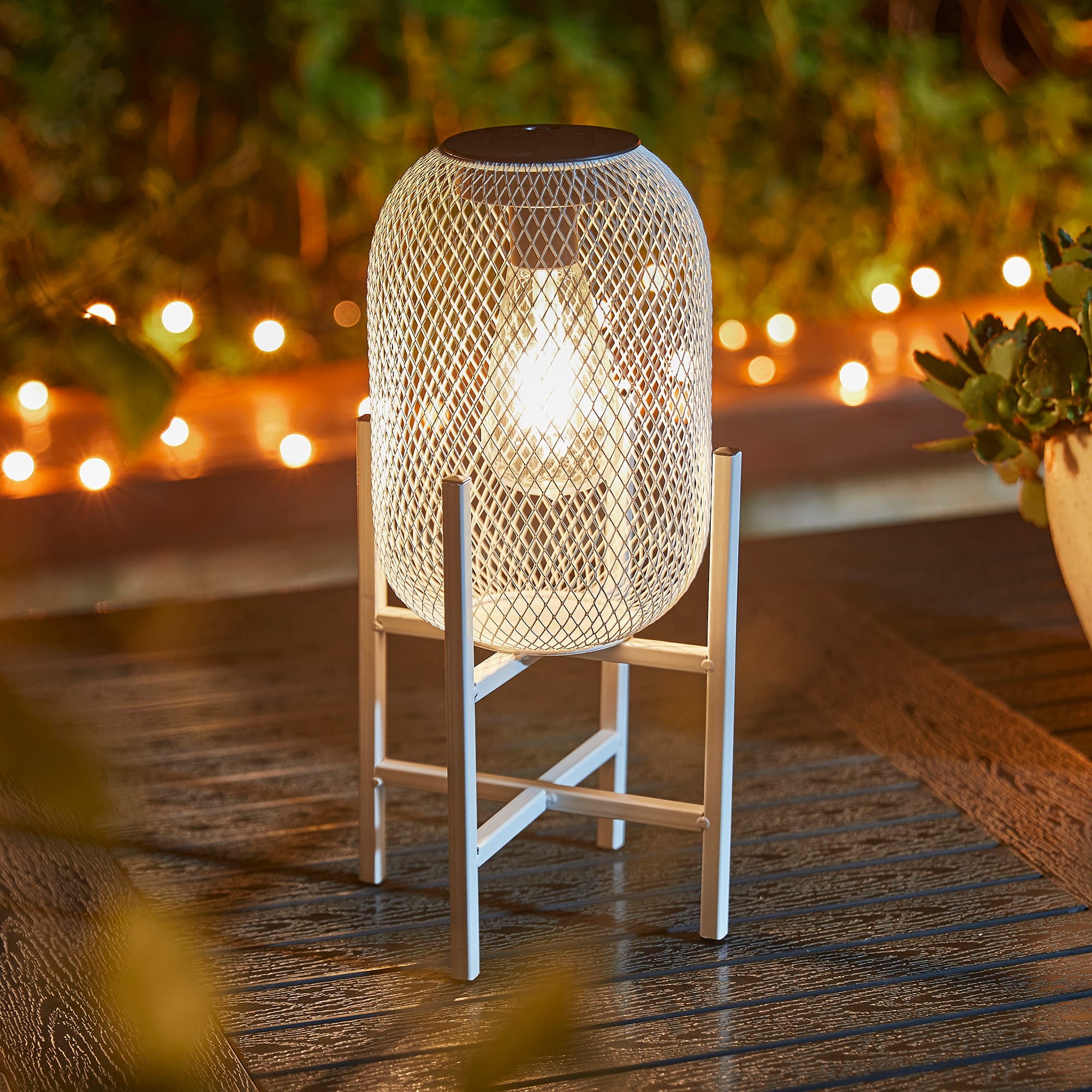 Glitzhome® 14" Metal Mesh Solar Powered Lantern with Stand
